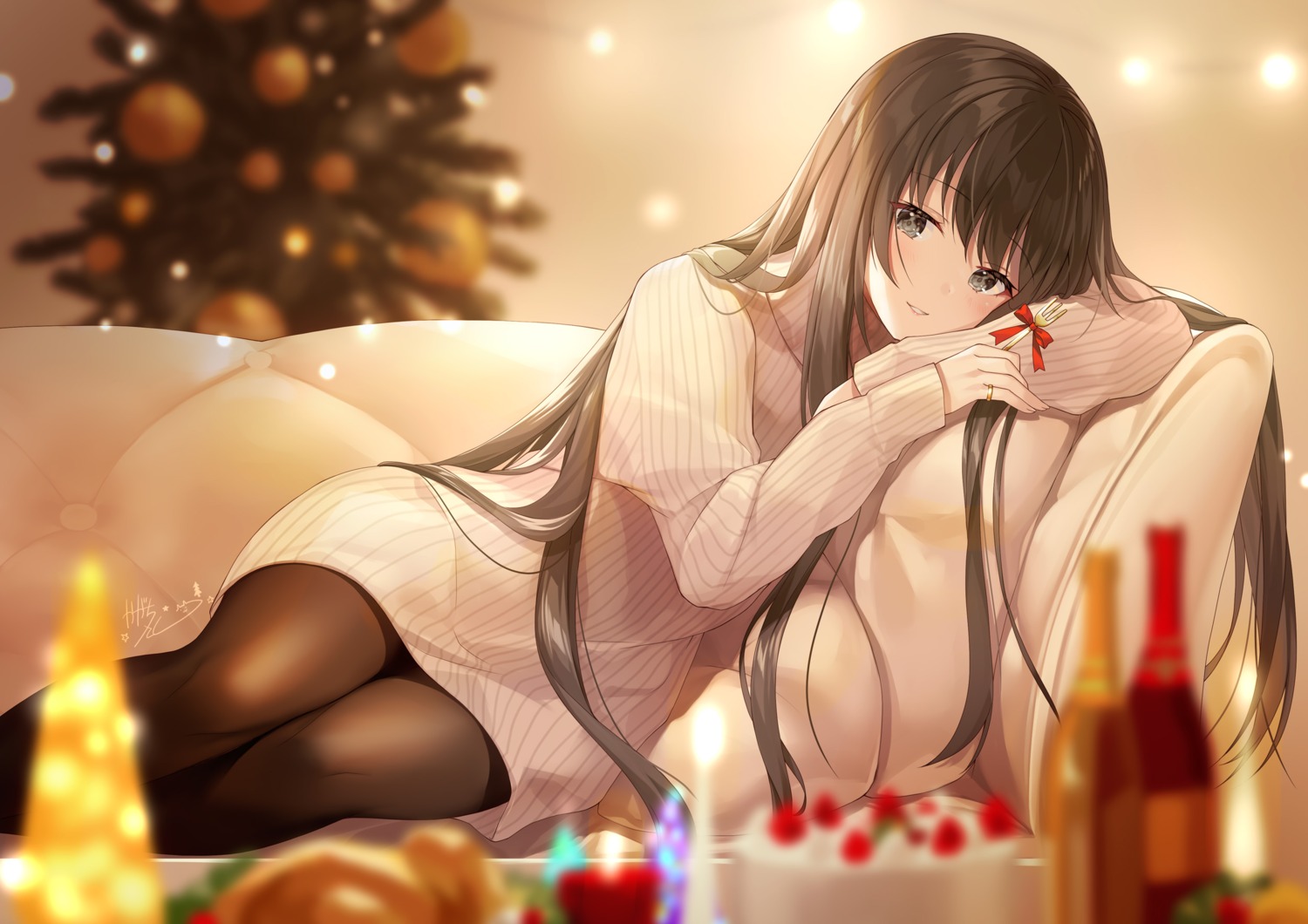 christmas dress kagachi_saku pantyhose sweater