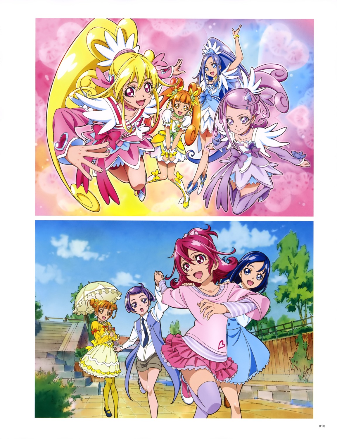 aida_mana bike_shorts dokidoki!_precure dress heels hishikawa_rikka kenzaki_makoto pretty_cure thighhighs umbrella yotsuba_alice