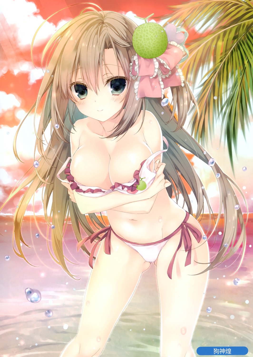 bikini breast_hold inugami_kira melonbooks swimsuits wardrobe_malfunction