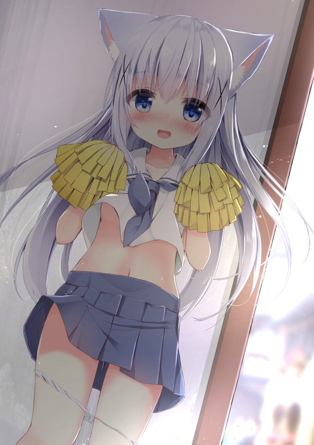 animal_ears cheerleader fairy_eye gochuumon_wa_usagi_desu_ka? kafuu_chino loli nekomimi no_bra pantsu panty_pull seifuku shirt_lift skirt_lift