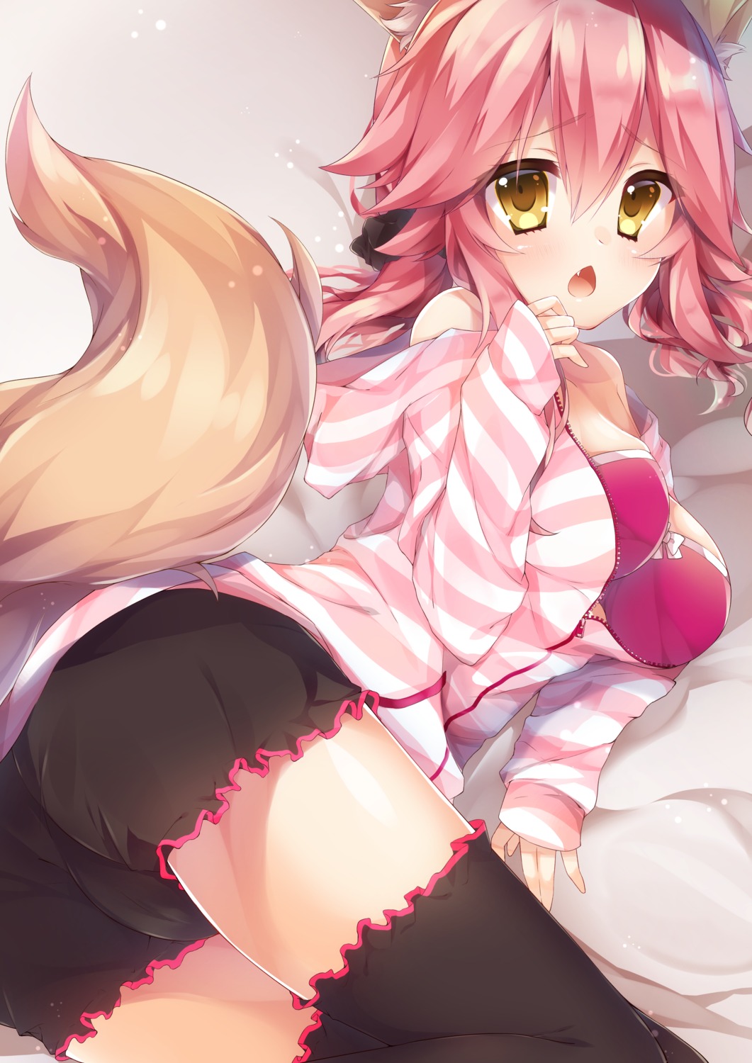 animal_ears ass bra fate/grand_order kinosaki_yuuta open_shirt tail tamamo_no_mae thighhighs