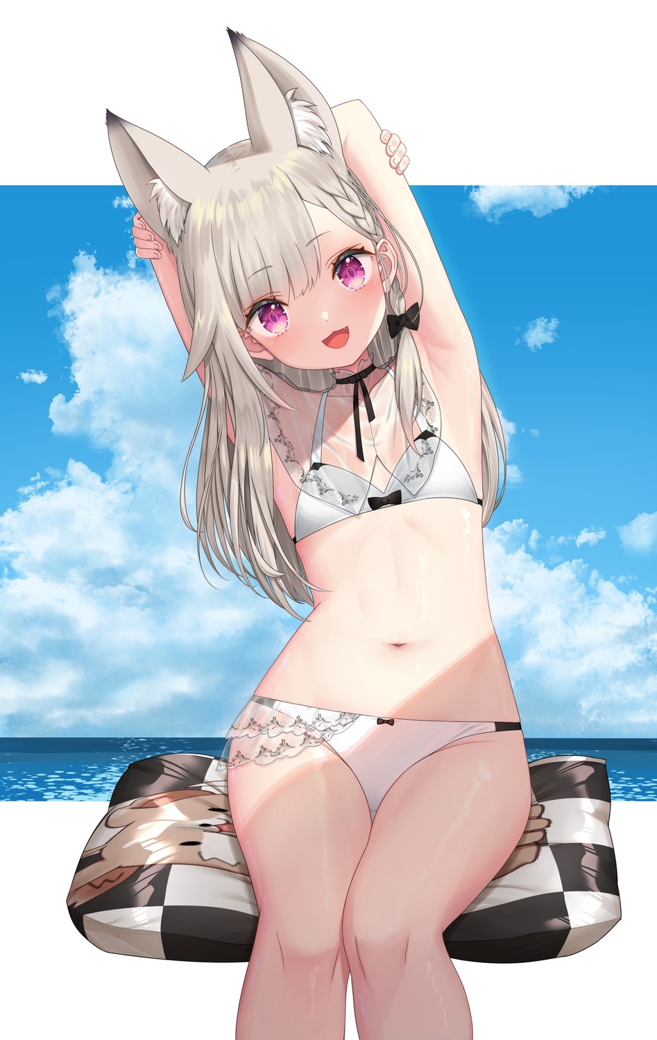 animal_ears animare bikini nanashi_inc. shiromiya_mimi swimsuits yasuyuki