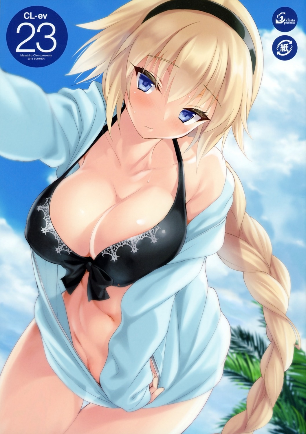 bikini_top bottomless cle_masahiro cleavage clesta fate/grand_order jeanne_d'arc jeanne_d'arc_(fate) open_shirt swimsuits