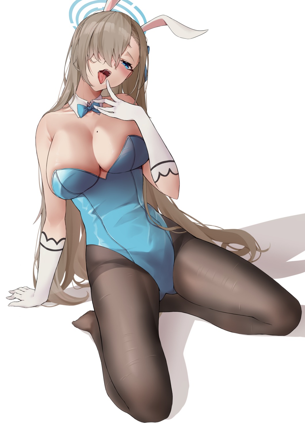 animal_ears blue_archive bunny_ears bunny_girl halo ichinose_asuna no_bra pantyhose yukiaka