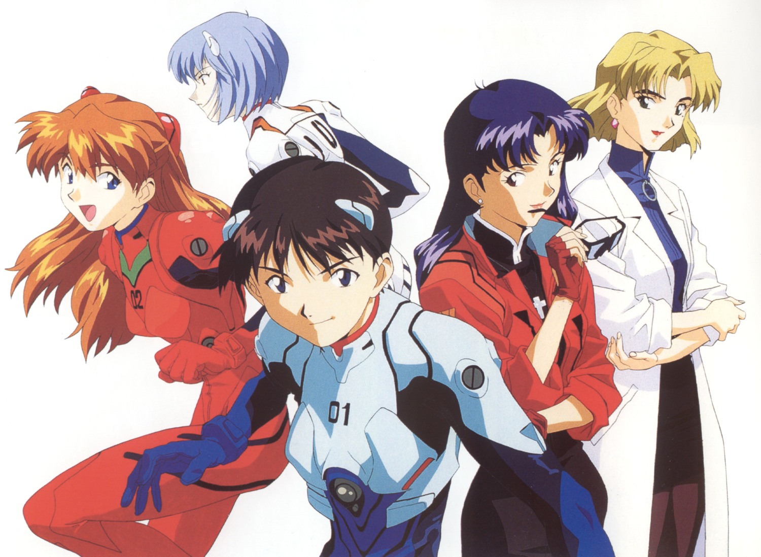 akagi_ritsuko ayanami_rei bodysuit ikari_shinji katsuragi_misato neon_genesis_evangelion pantyhose screening souryuu_asuka_langley