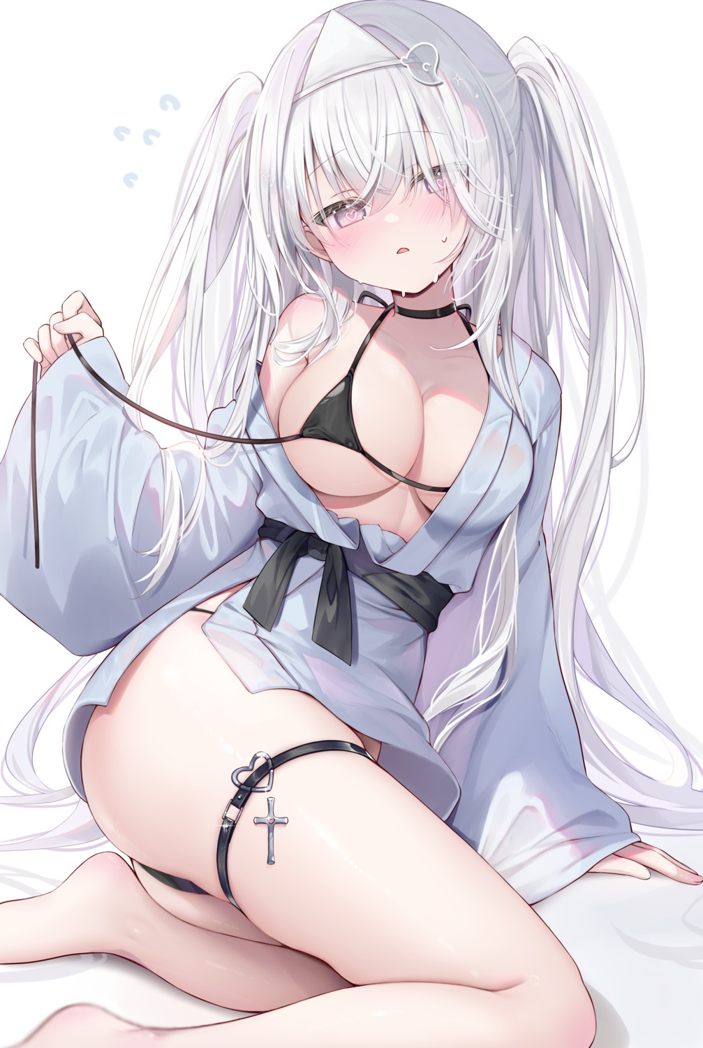 ameno_usari bikini garter open_shirt see_through skirt_lift swimsuits thong undressing yukata