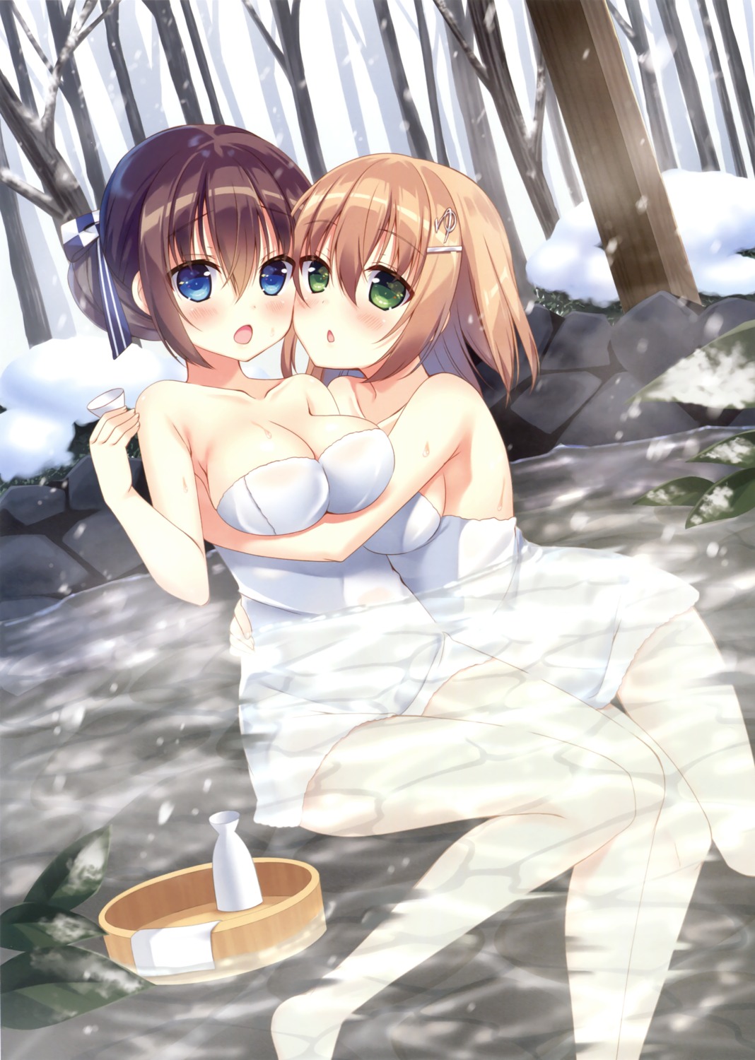 breast_hold cleavage cropme onsen sake sumisaki_yuzuna towel wet