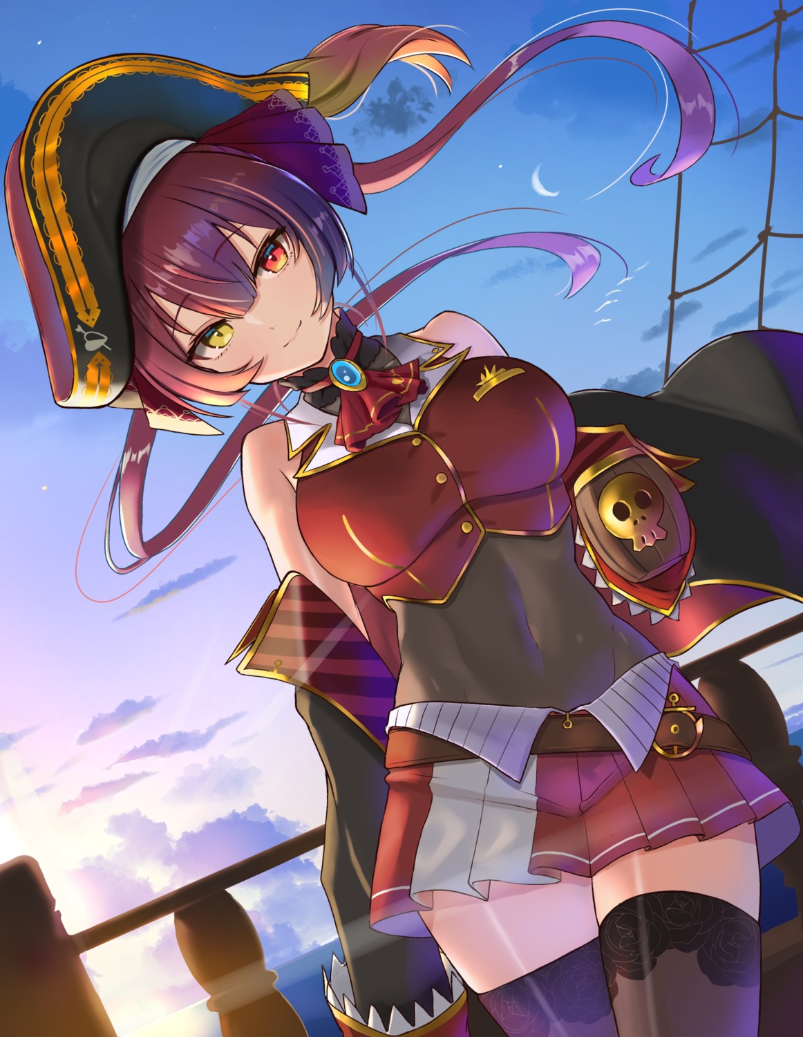 heterochromia hololive houshou_marine inari_(ambercrown) pirate thighhighs