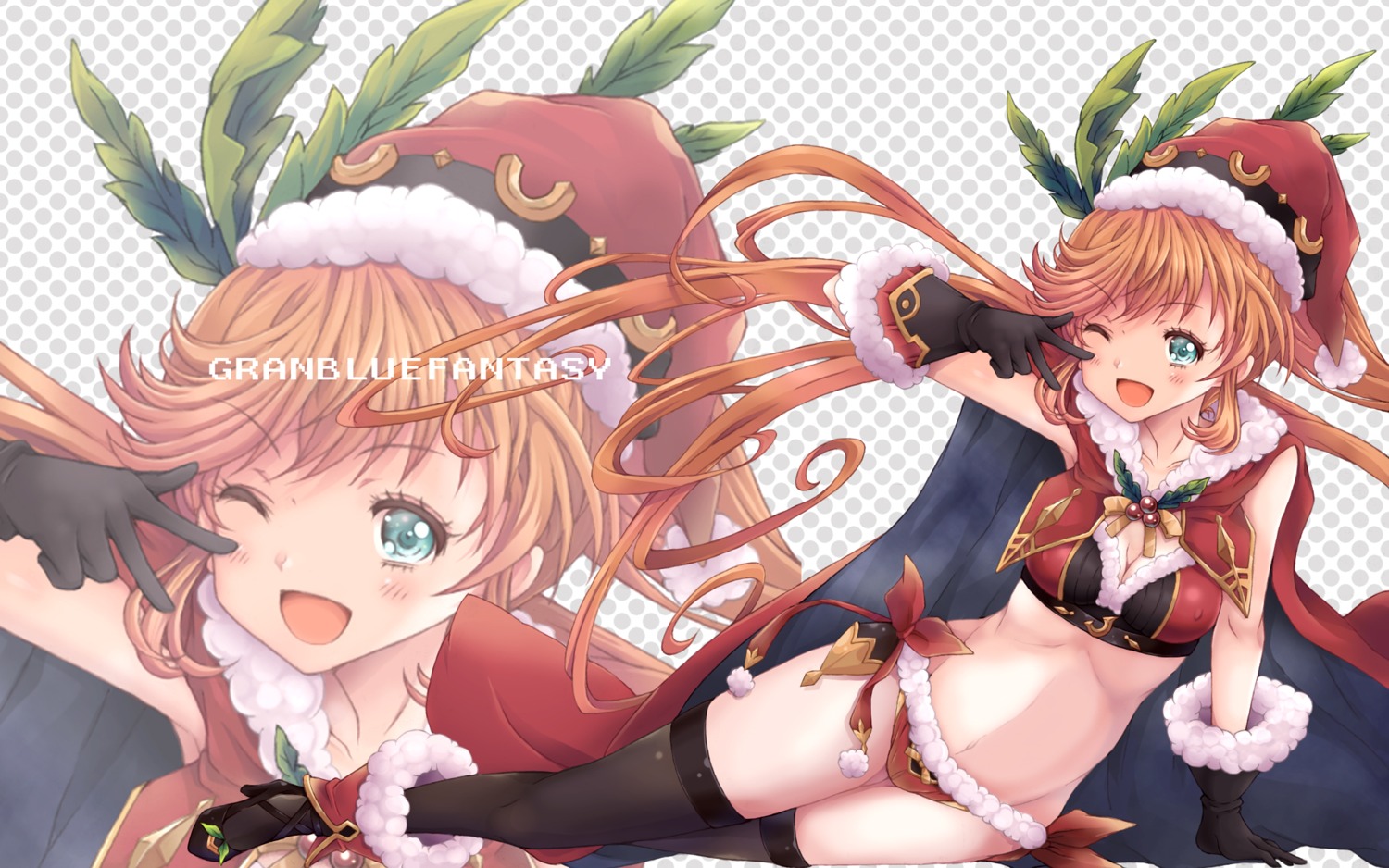 bikini_armor christmas clarisse_(granblue_fantasy) cleavage granblue_fantasy heels kannagi_kaname thighhighs wallpaper