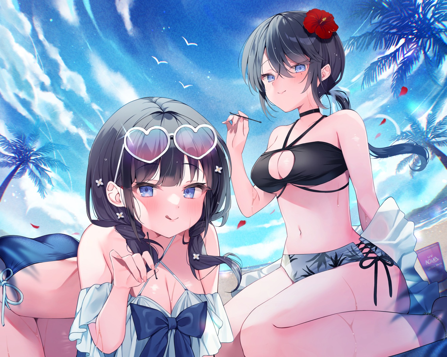 bikini ebihara_beniko megane raro see_through swimsuits wet