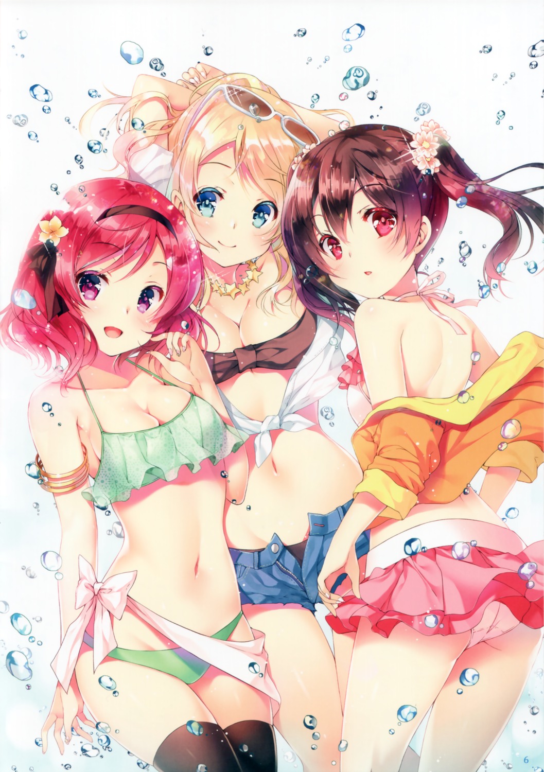 ayase_eli bikini cleavage love_live! megane miwabe_sakura nishikino_maki swimsuits thighhighs yazawa_nico