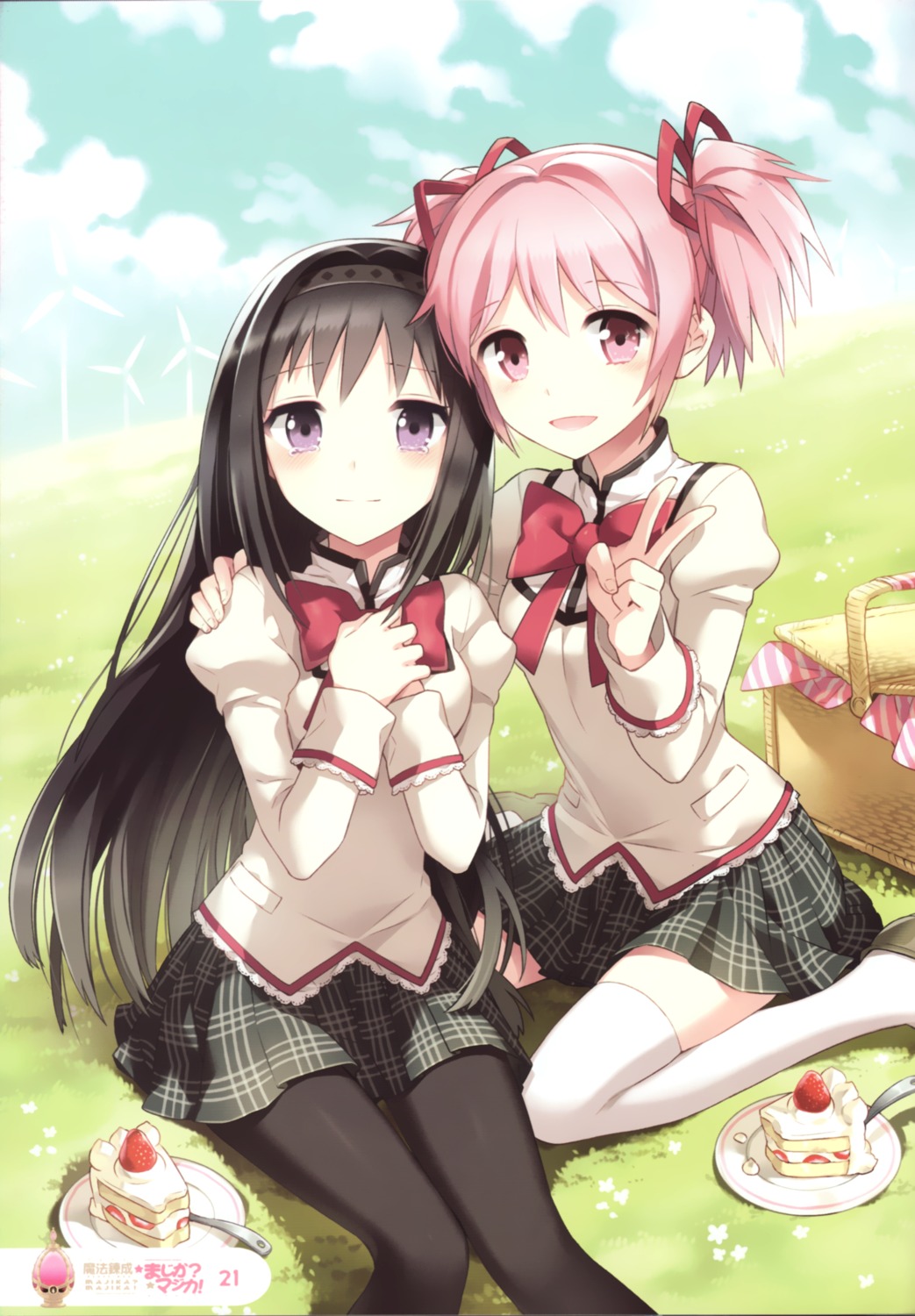 akemi_homura kaname_madoka mahou_shoujo_madoka_magica nardack pantyhose seifuku thighhighs