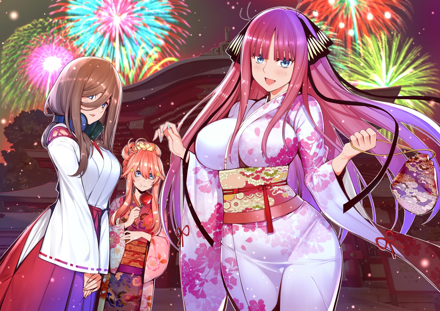 5-toubun_no_hanayome headphones kosmos_beta miko nakano_itsuki nakano_miku nakano_nino yukata