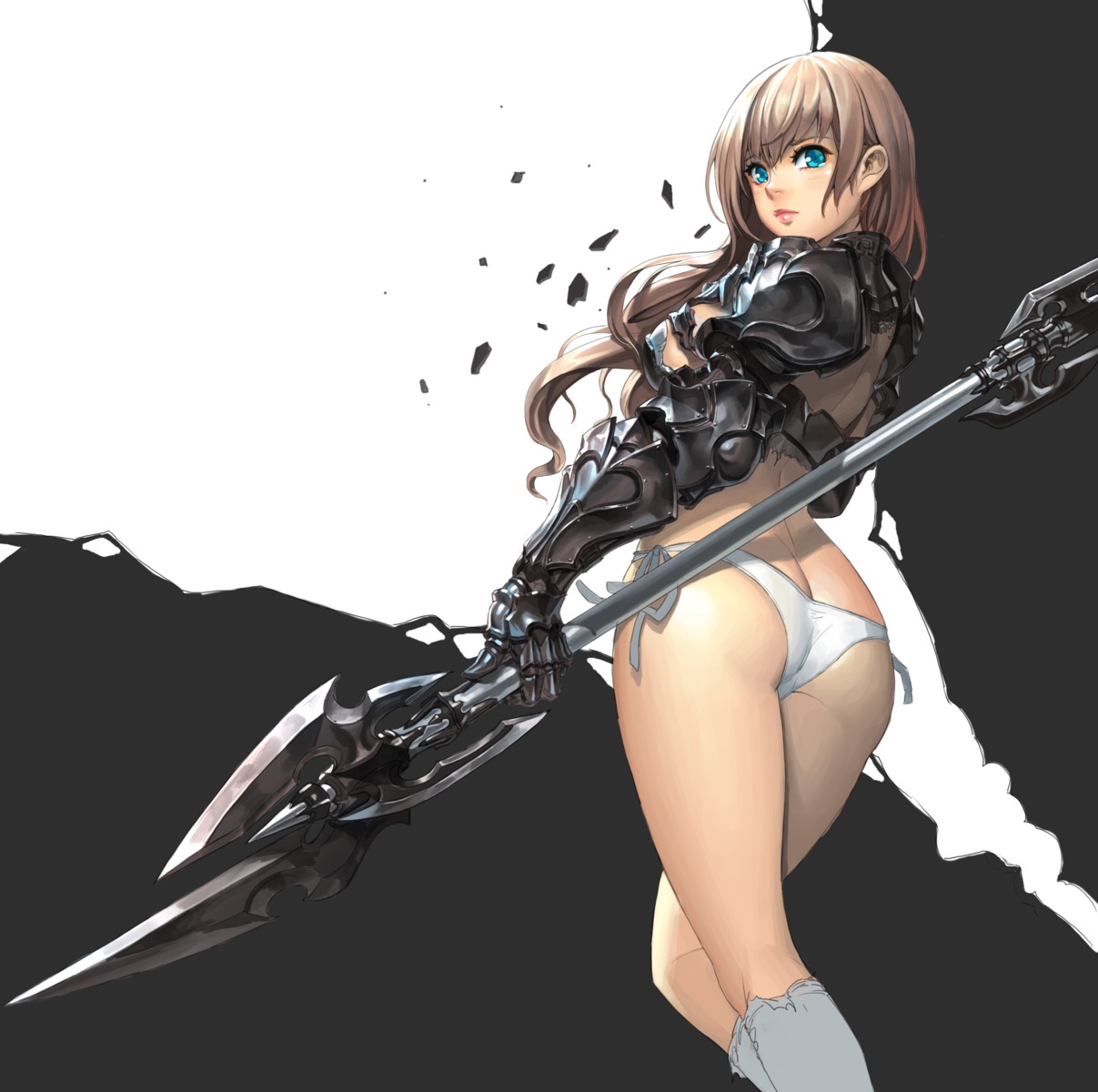 armor ass daeho_cha pantsu string_panties torn_clothes weapon