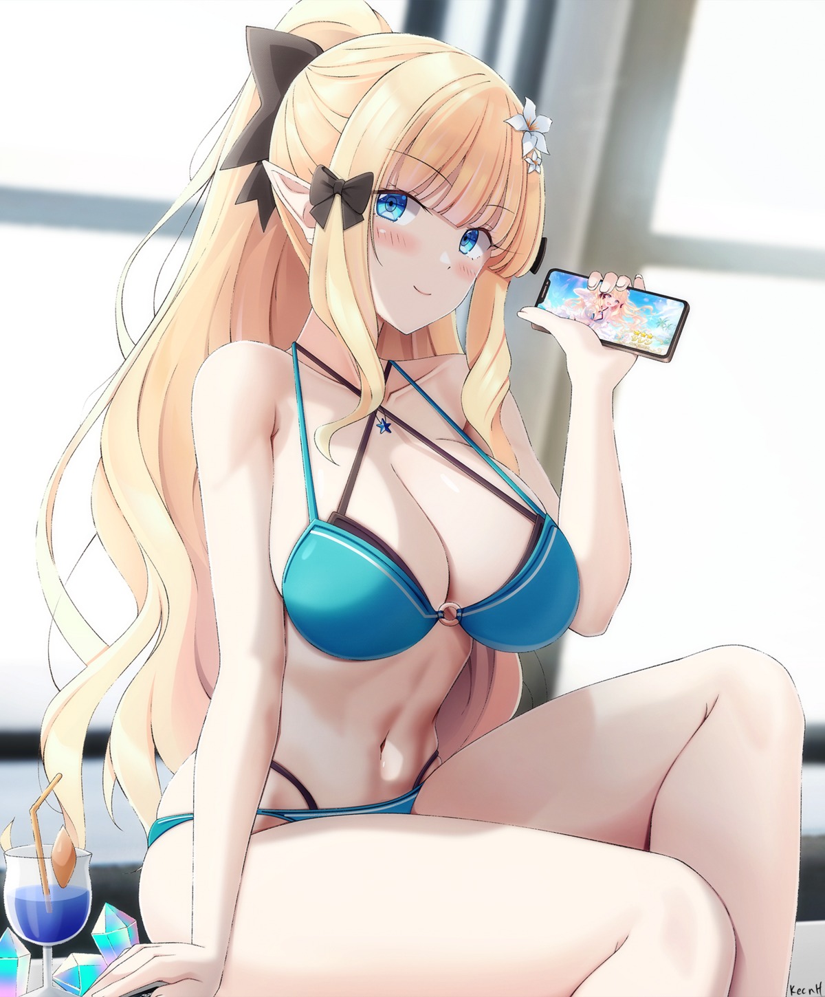 bikini keenh pointy_ears princess_connect! princess_connect!_re:dive sasaki_saren swimsuits