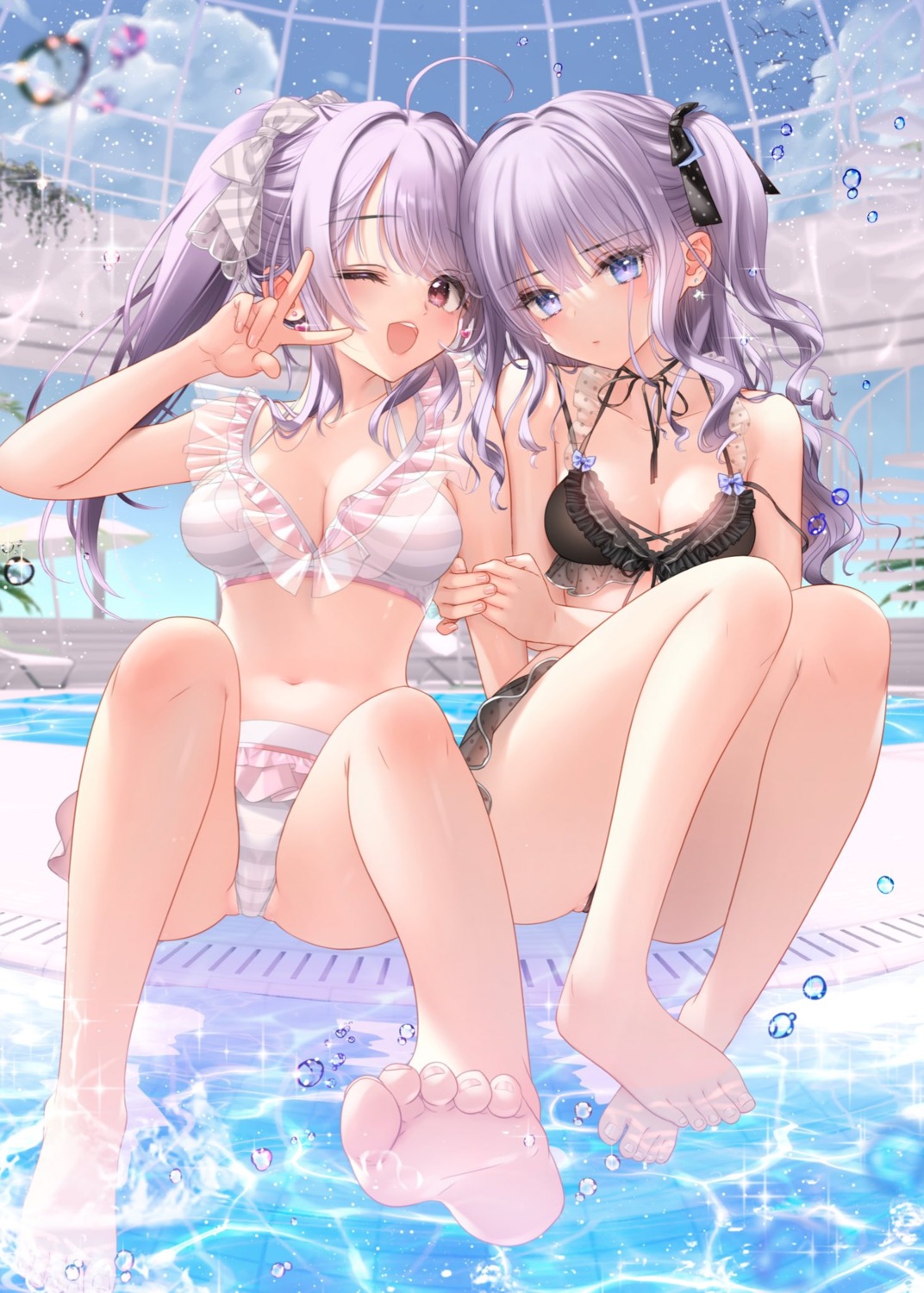 bikini cleavage feet see_through skirt_lift swimsuits tsukigami_luna wet