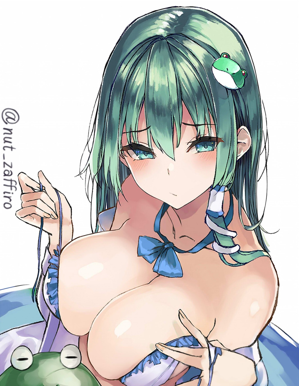 bra kochiya_sanae open_shirt touhou undressing zaffiro