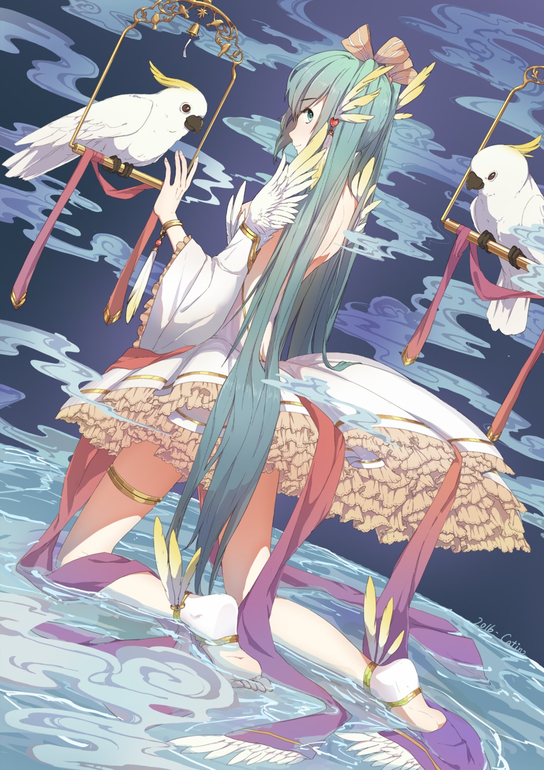 catin dress feet garter hatsune_miku no_bra vocaloid wet