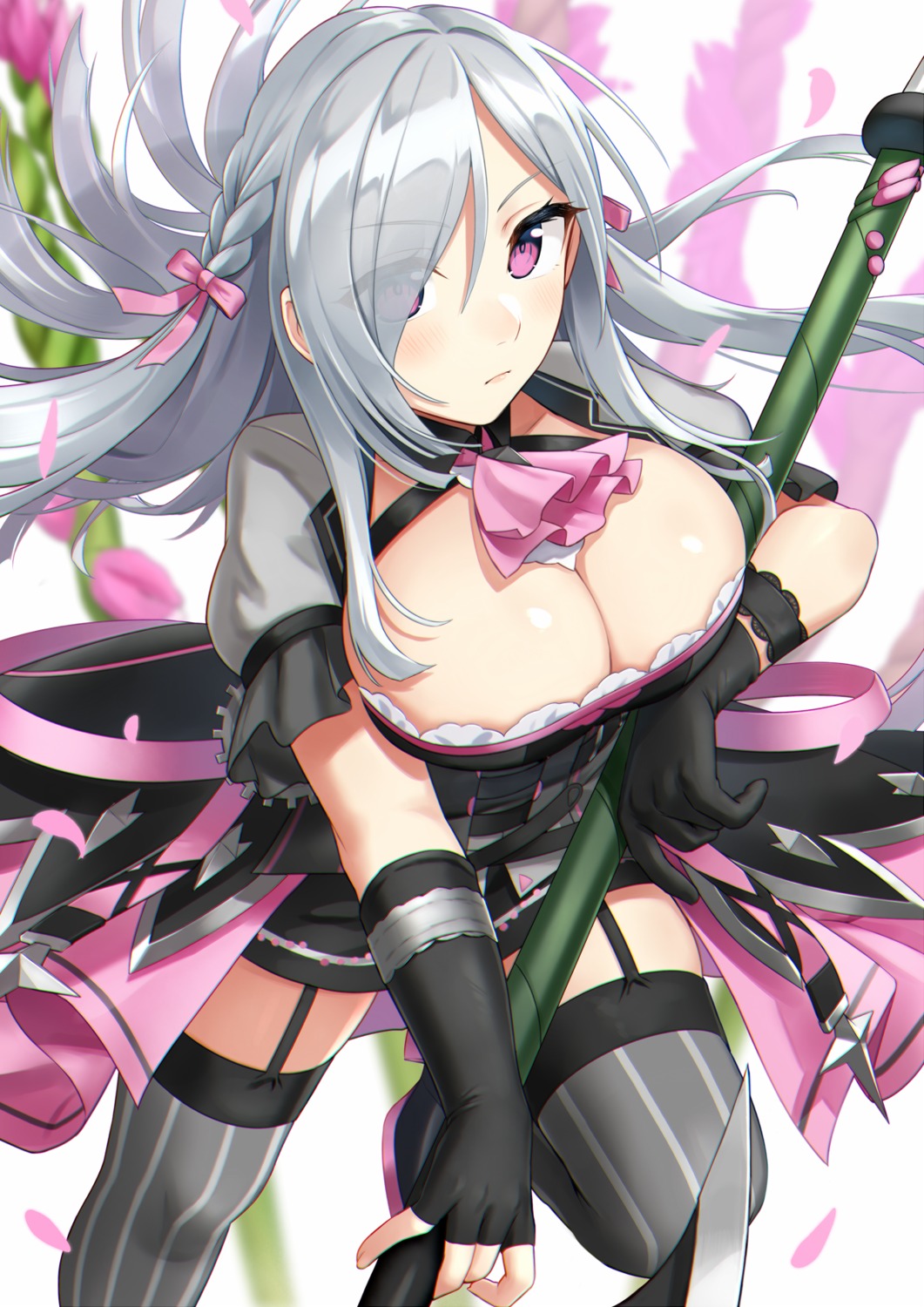 flower_knight_girl kurofuti nejibana no_bra stockings thighhighs weapon