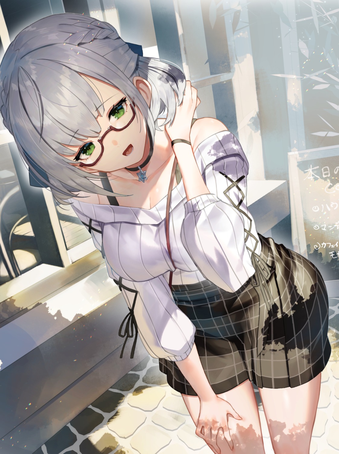 cleavage hololive megane scottie shirogane_noel sweater