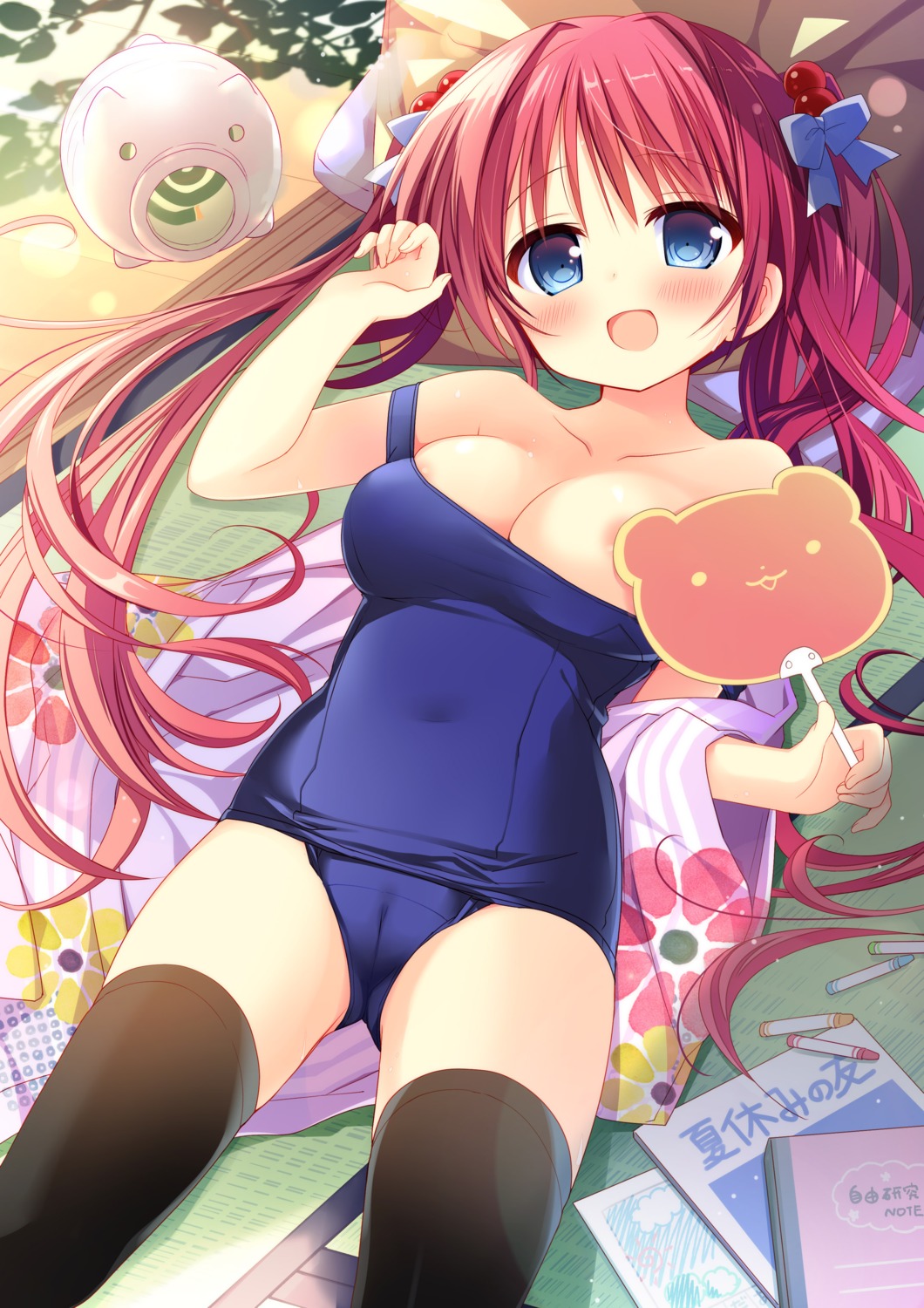 areola breasts cameltoe japanese_clothes nagayama_yuunon school_swimsuit swimsuits thighhighs