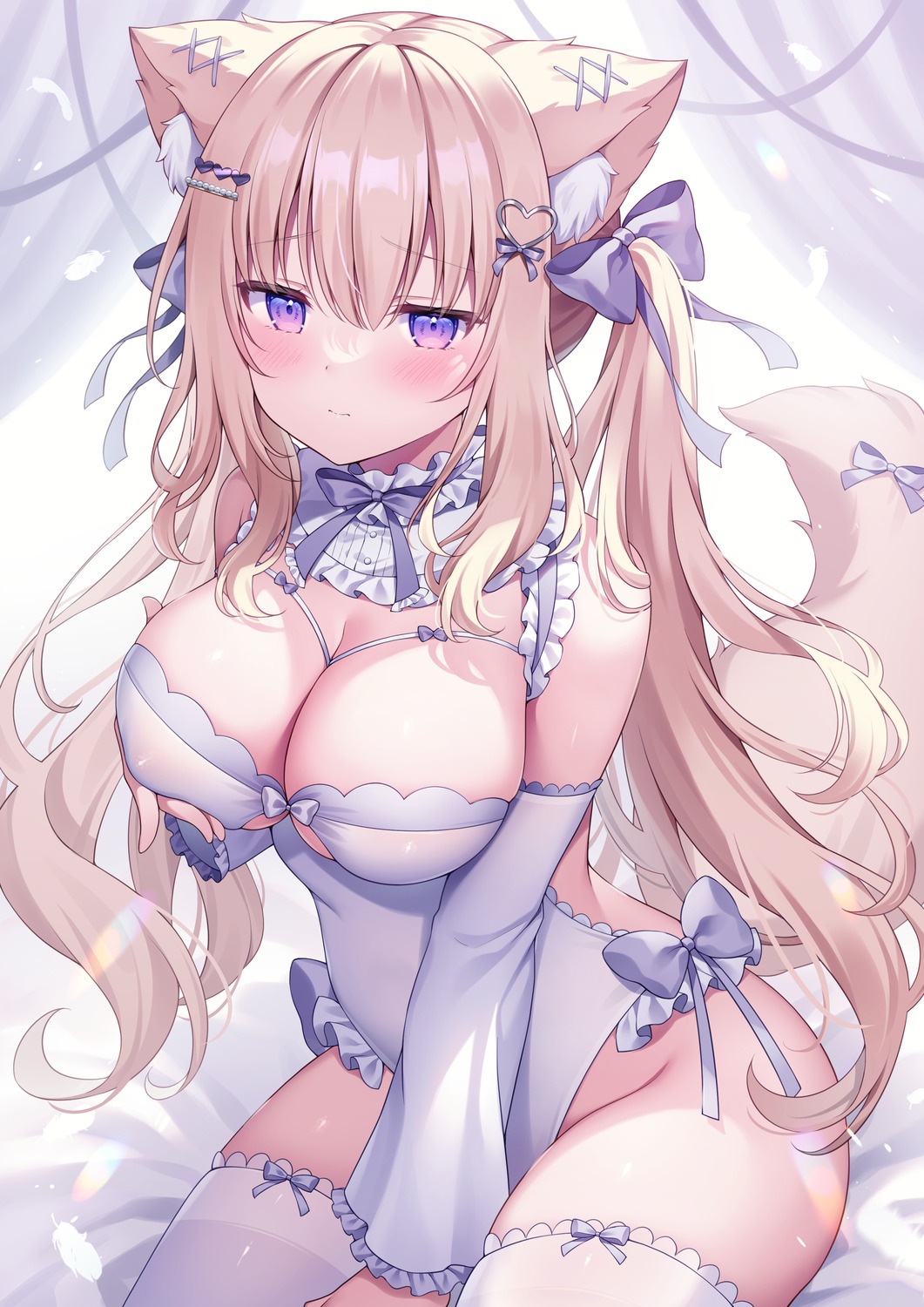 animal_ears breast_hold no_bra nopan siooooono tail thighhighs