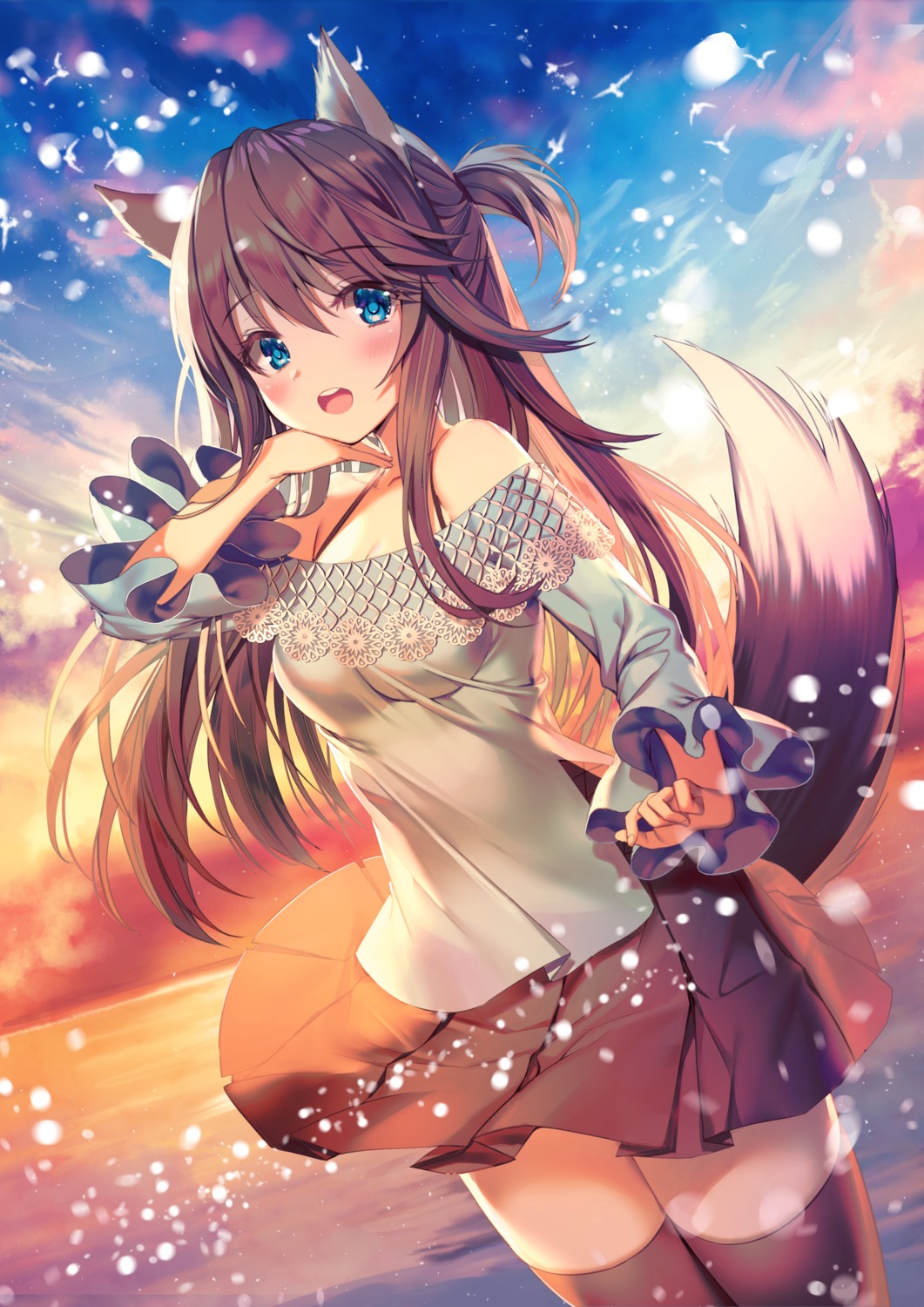 aile_(crossroads) animal_ears bra skirt_lift tail thighhighs