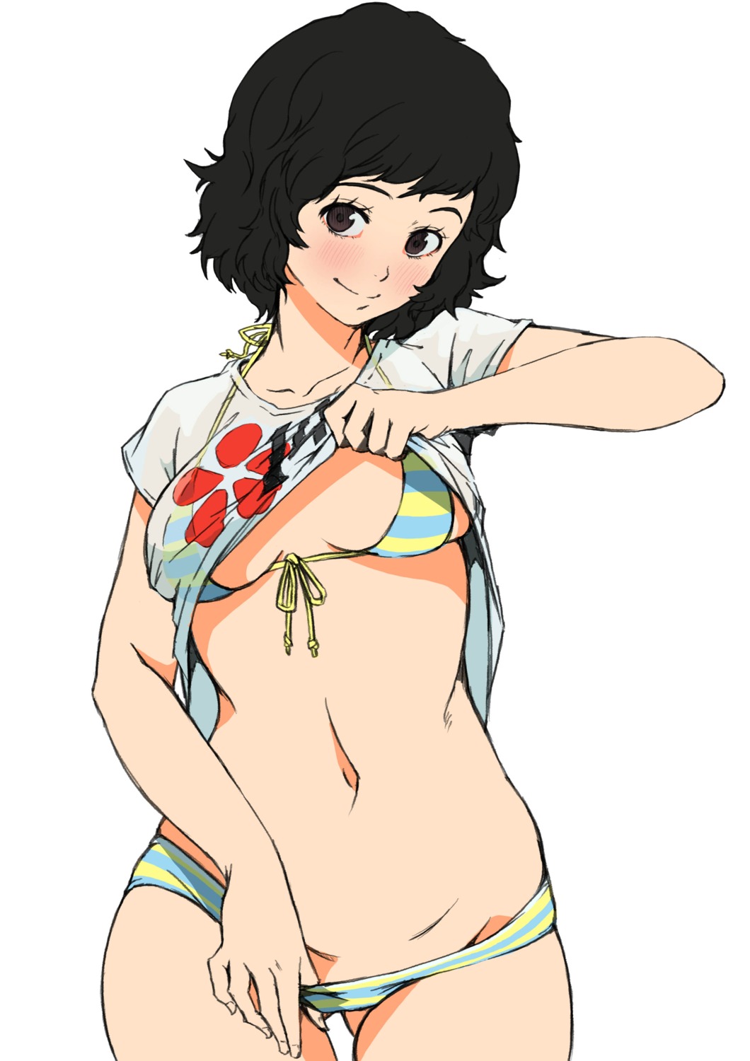 arado_balanga_(artist) bikini kawakami_sadayo panty_pull persona_5 see_through shirt_lift swimsuits undressing