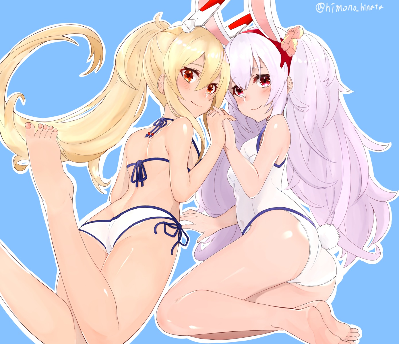 animal_ears ass ayanami_(azur_lane) azur_lane bikini bunny_ears feet himono_hinata laffey_(azur_lane) swimsuits tail