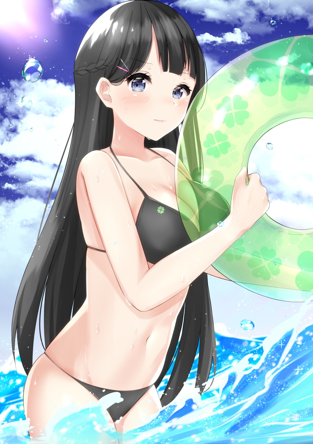 bikini cleavage nari_(narikashi) nijisanji swimsuits tsukino_mito wet