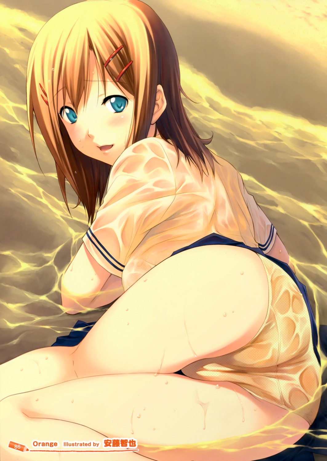 andou_tomoya ass bra cameltoe pantsu see_through seifuku skirt_lift wet wet_clothes