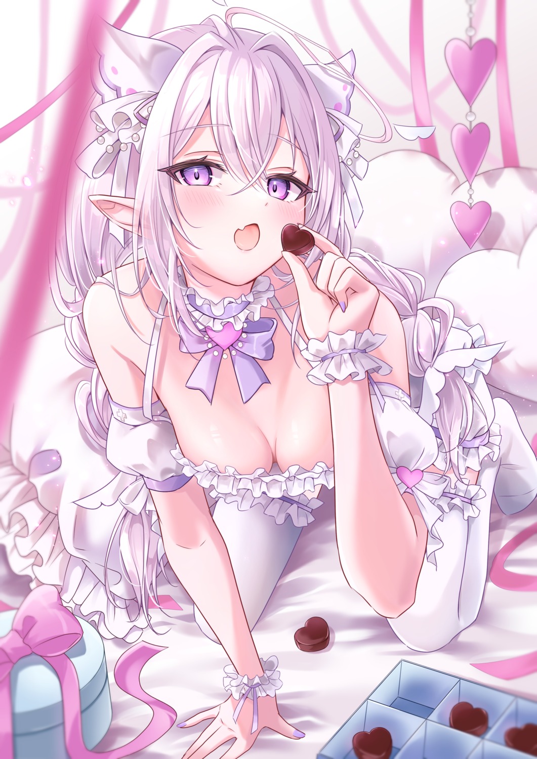 garter no_bra null_illust pointy_ears thighhighs valentine