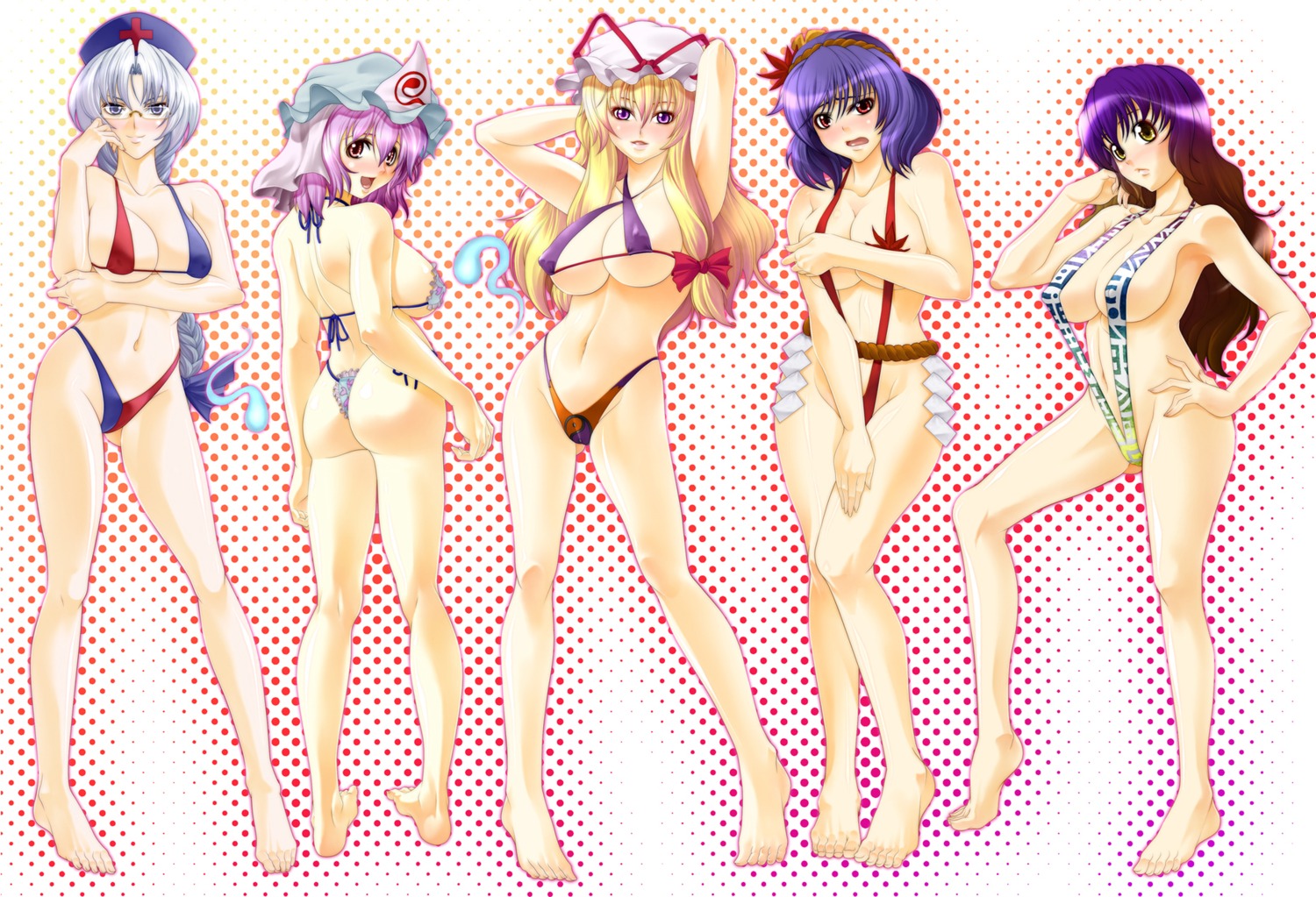 846gou bikini cleavage hijiri_byakuren saigyouji_yuyuko sling_bikini swimsuits touhou yagokoro_eirin yakumo_yukari yasaka_kanako