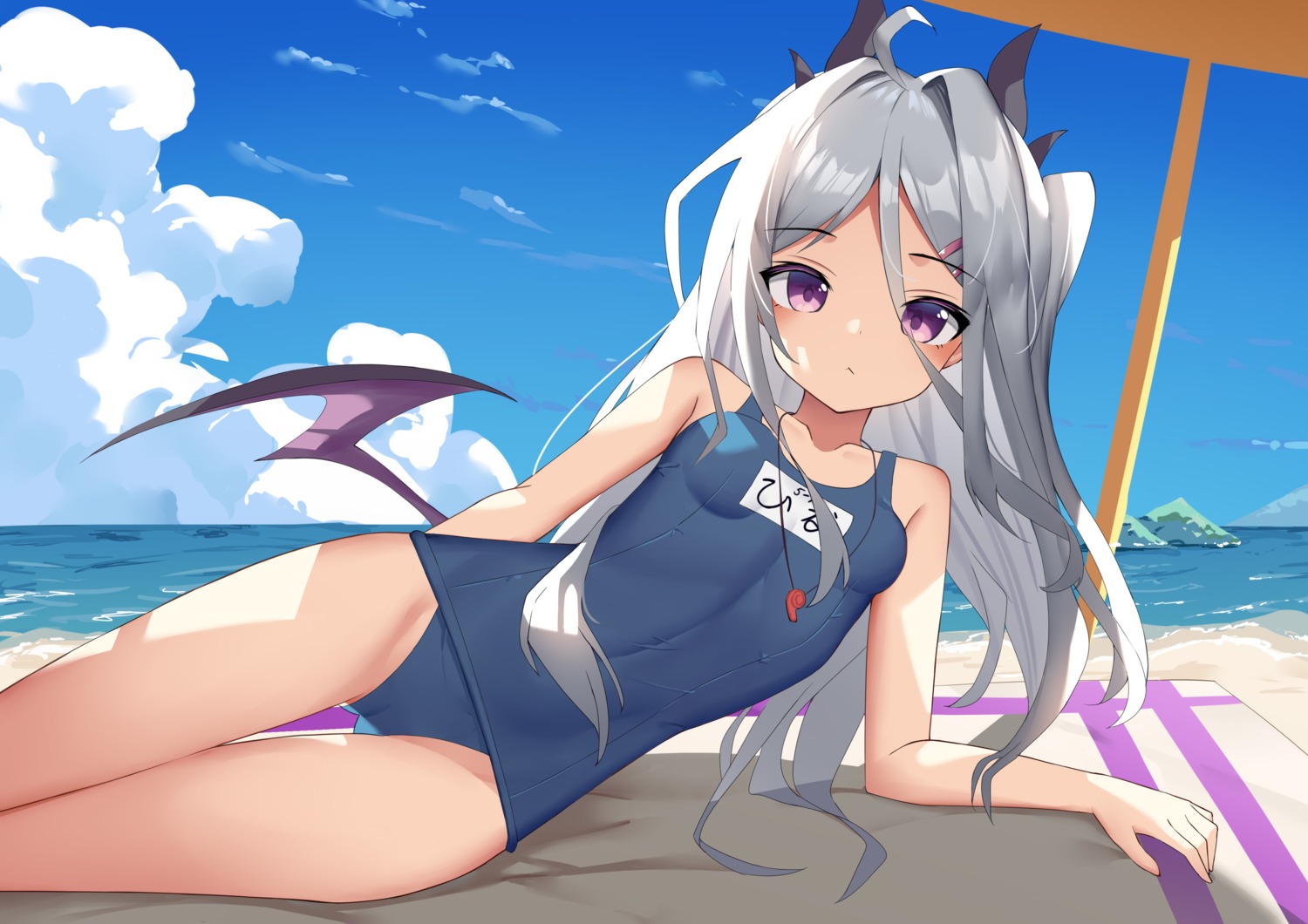 blue_archive cameltoe devil horns loli sakutaishi school_swimsuit sorasaki_hina swimsuits wings