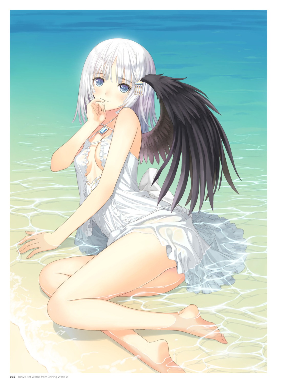 ass cleavage digital_version dress feet no_bra panis_angelicus tony_taka wet wet_clothes wings