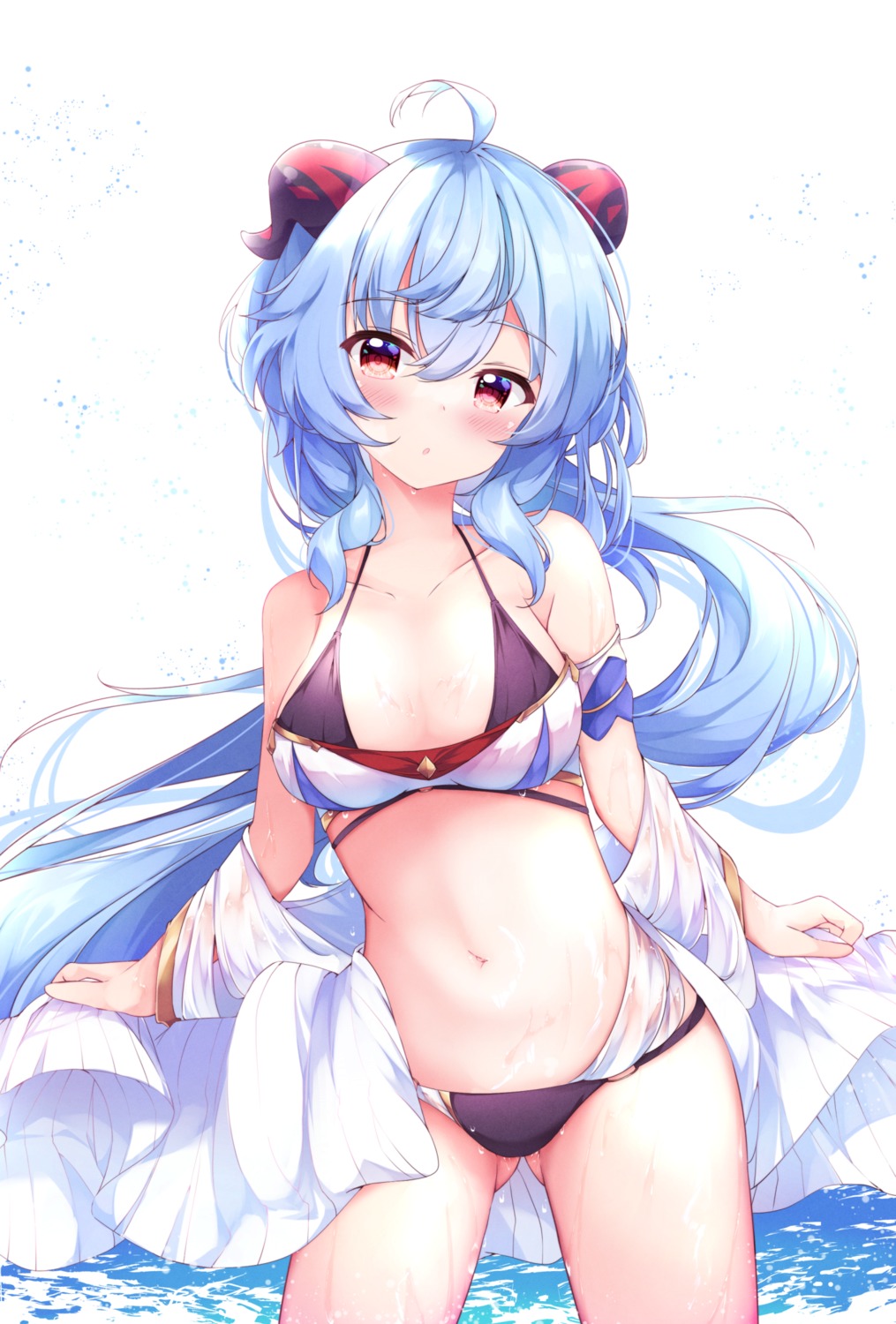 bikini fuuna ganyu genshin_impact horns see_through swimsuits wet