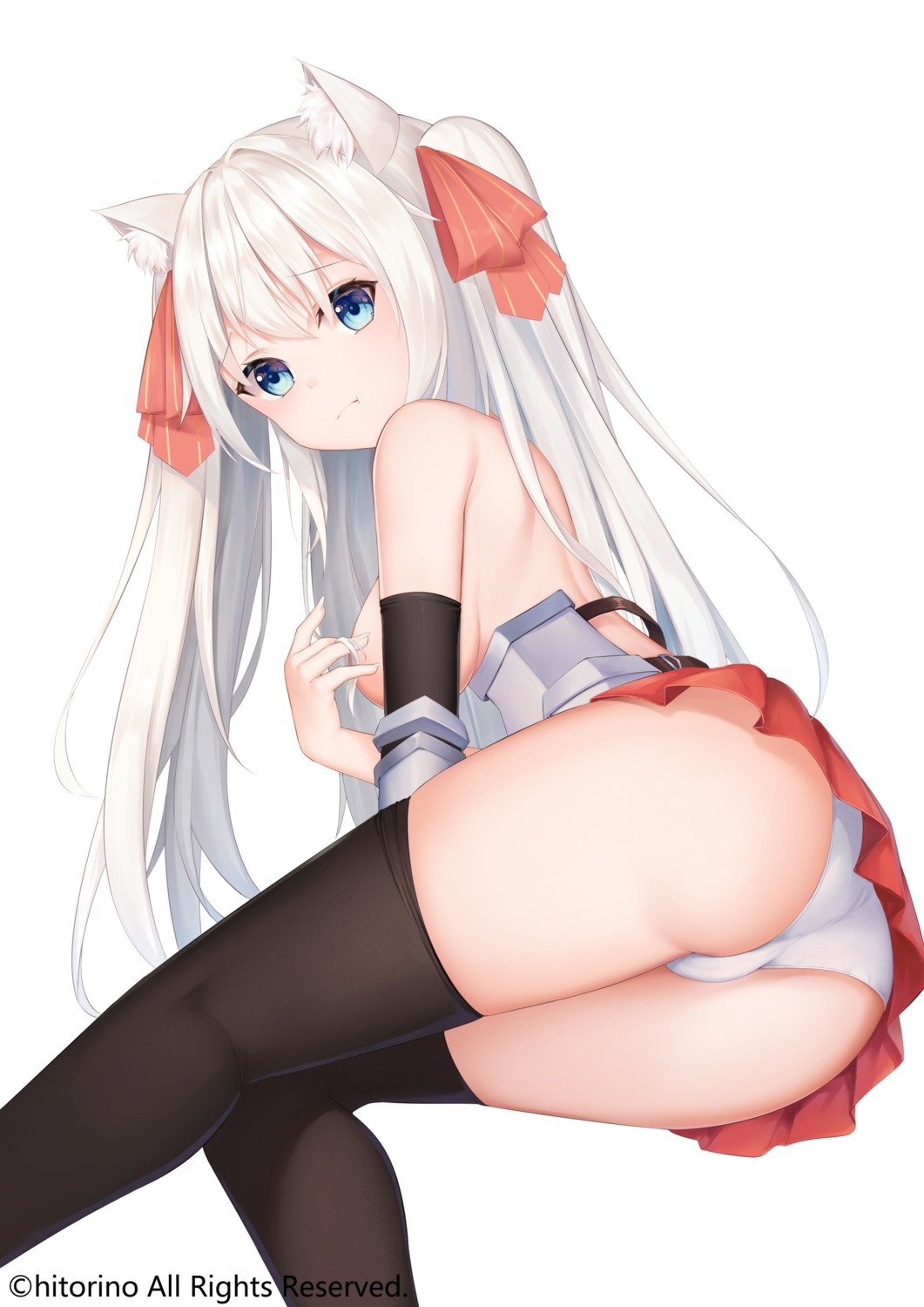 animal_ears armor breasts cameltoe karin_(fineyanny) nekomimi no_bra pantsu skirt_lift thighhighs