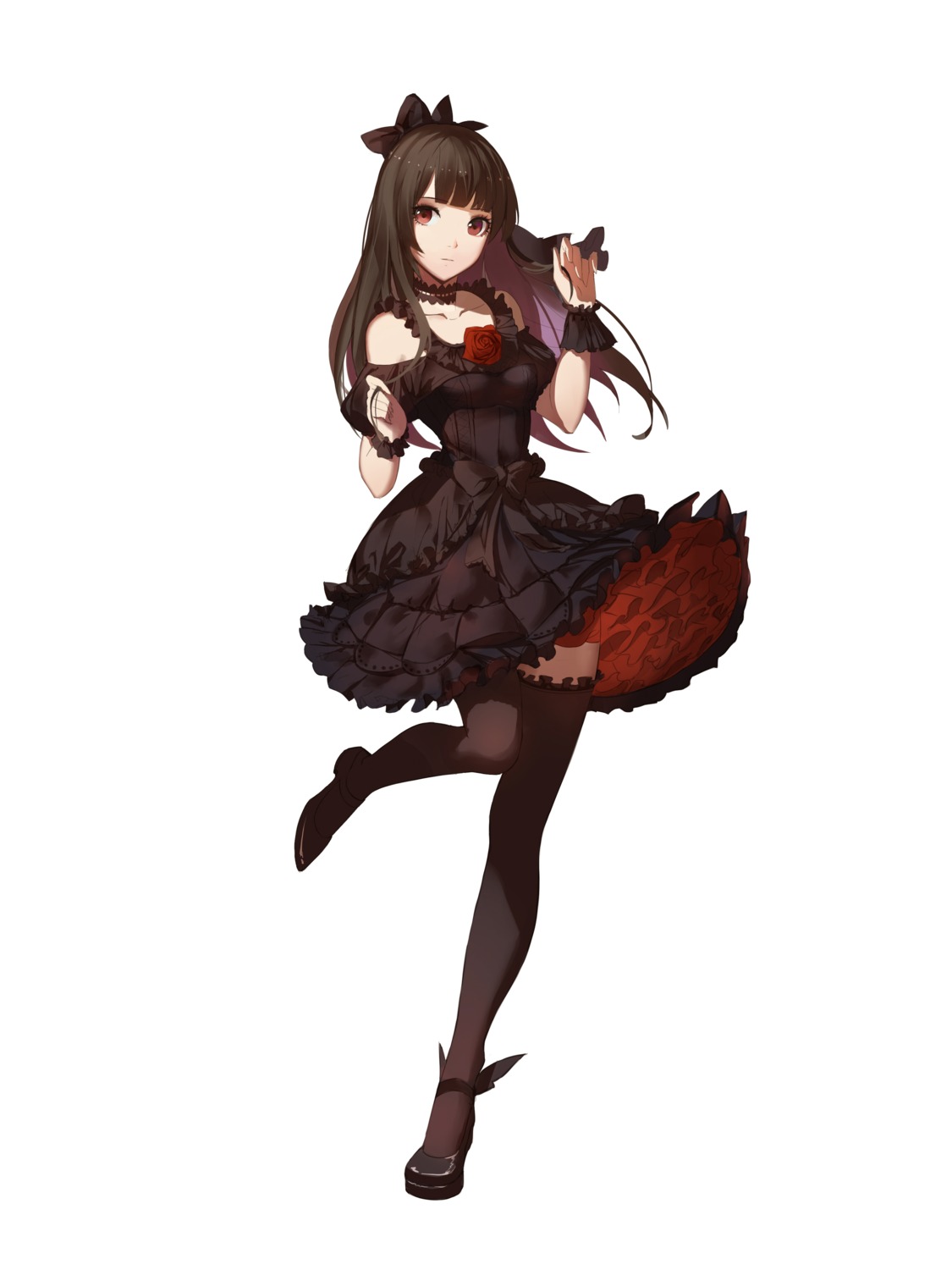 dress heels red_flowers thighhighs