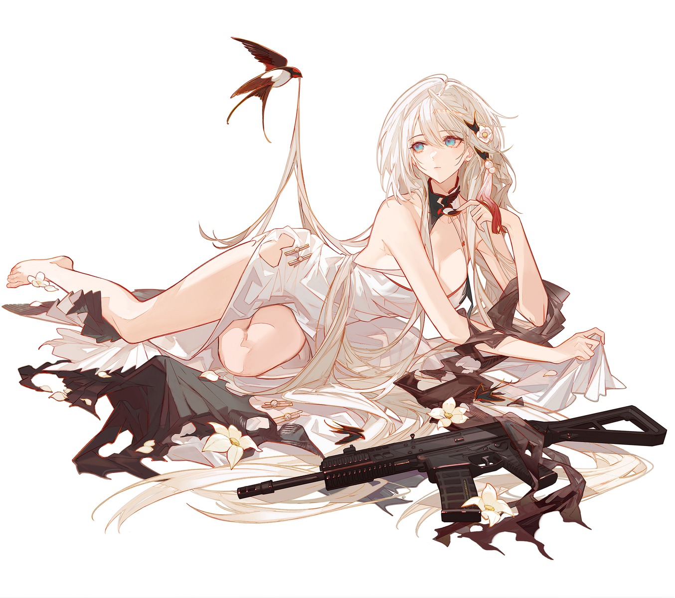 apc556_(girls_frontline) dress girls_frontline gun no_bra satsuya torn_clothes