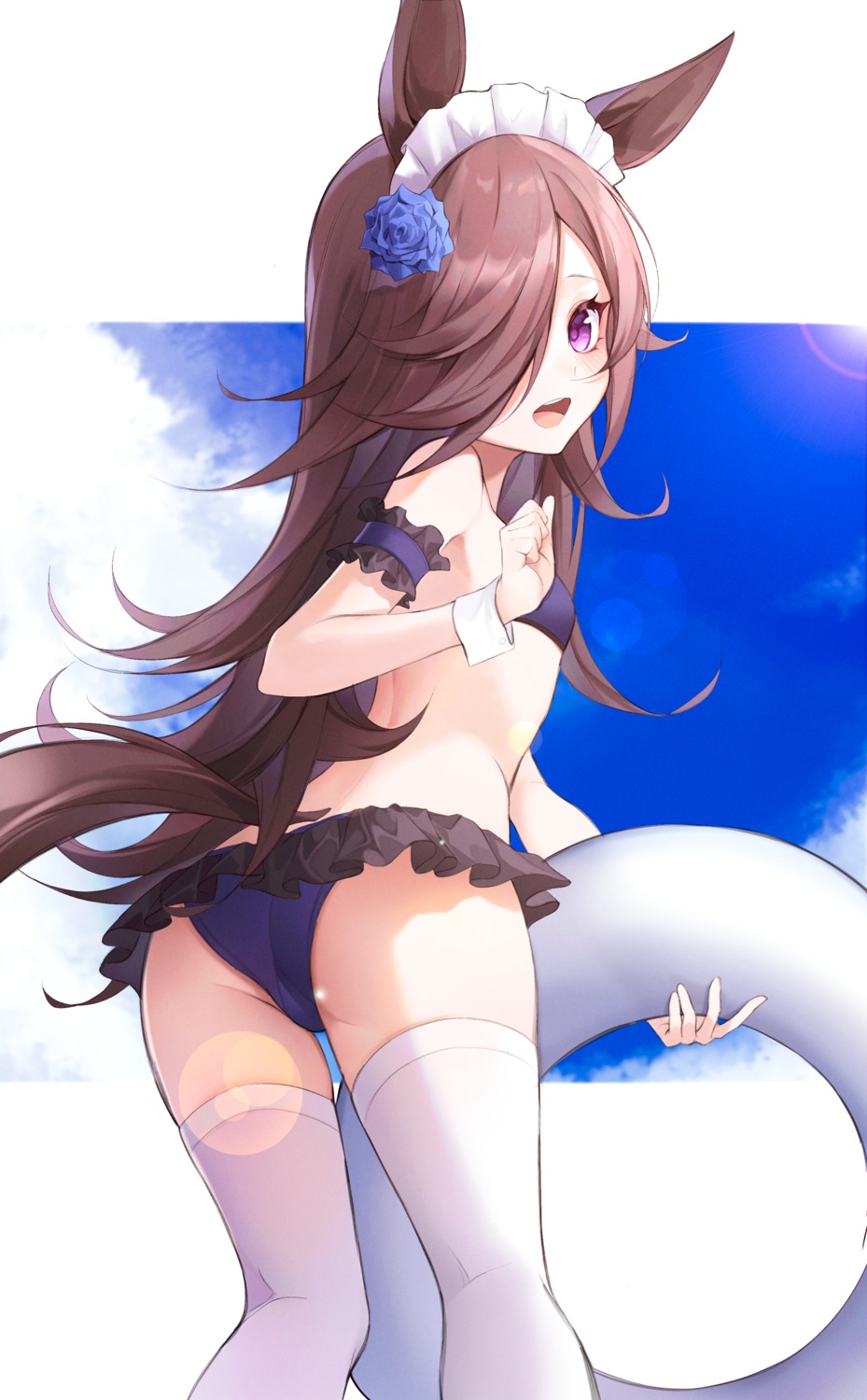 animal_ears ass bikini danyo_(chung0226) rice_shower_(umamusume) swimsuits tail thighhighs uma_musume_pretty_derby