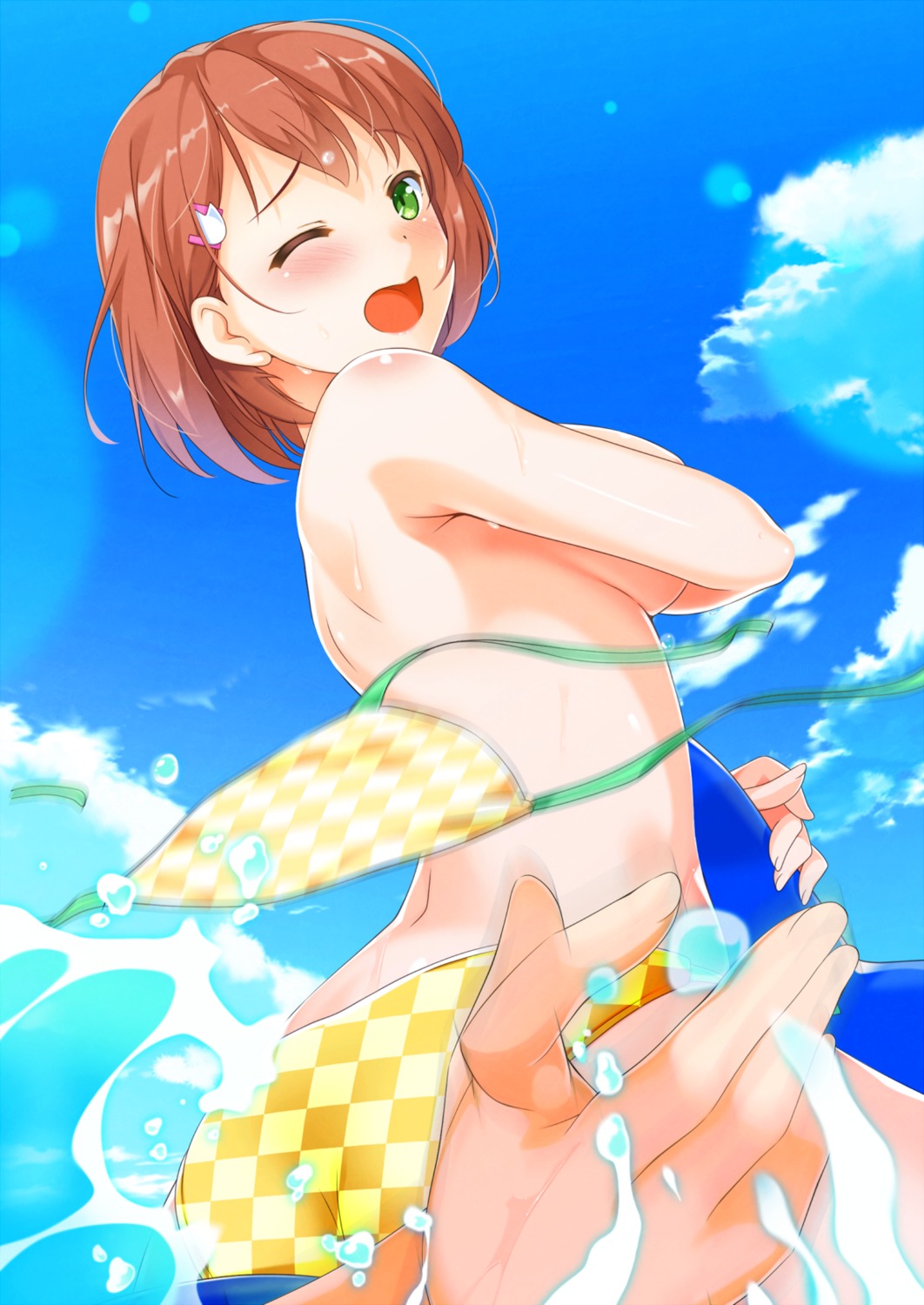 ass bikini breast_hold swimsuits topless uzuki_hiro wardrobe_malfunction wet