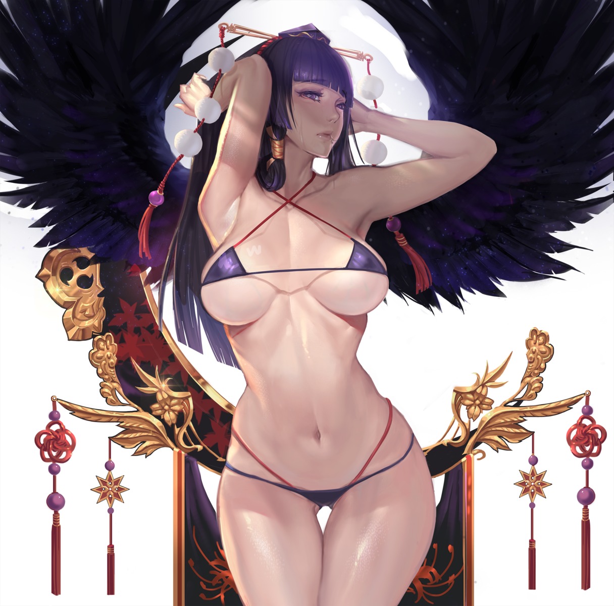 bikini dead_or_alive dead_or_alive_5 erect_nipples gtunver nyotengu swimsuits underboob wings