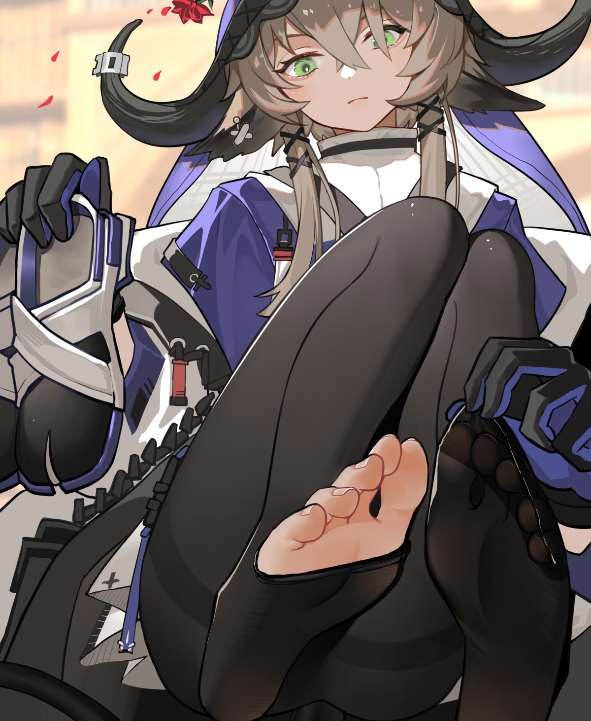 animal_ears arknights feet horns pallas_(arknights) pantyhose tail xssh