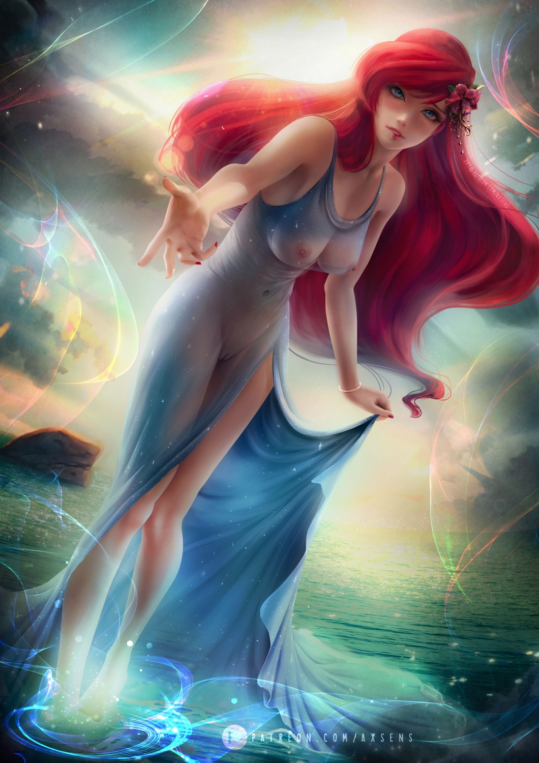 axsens dress nipples no_bra nopan princess_ariel pussy see_through skirt_lift the_little_mermaid uncensored