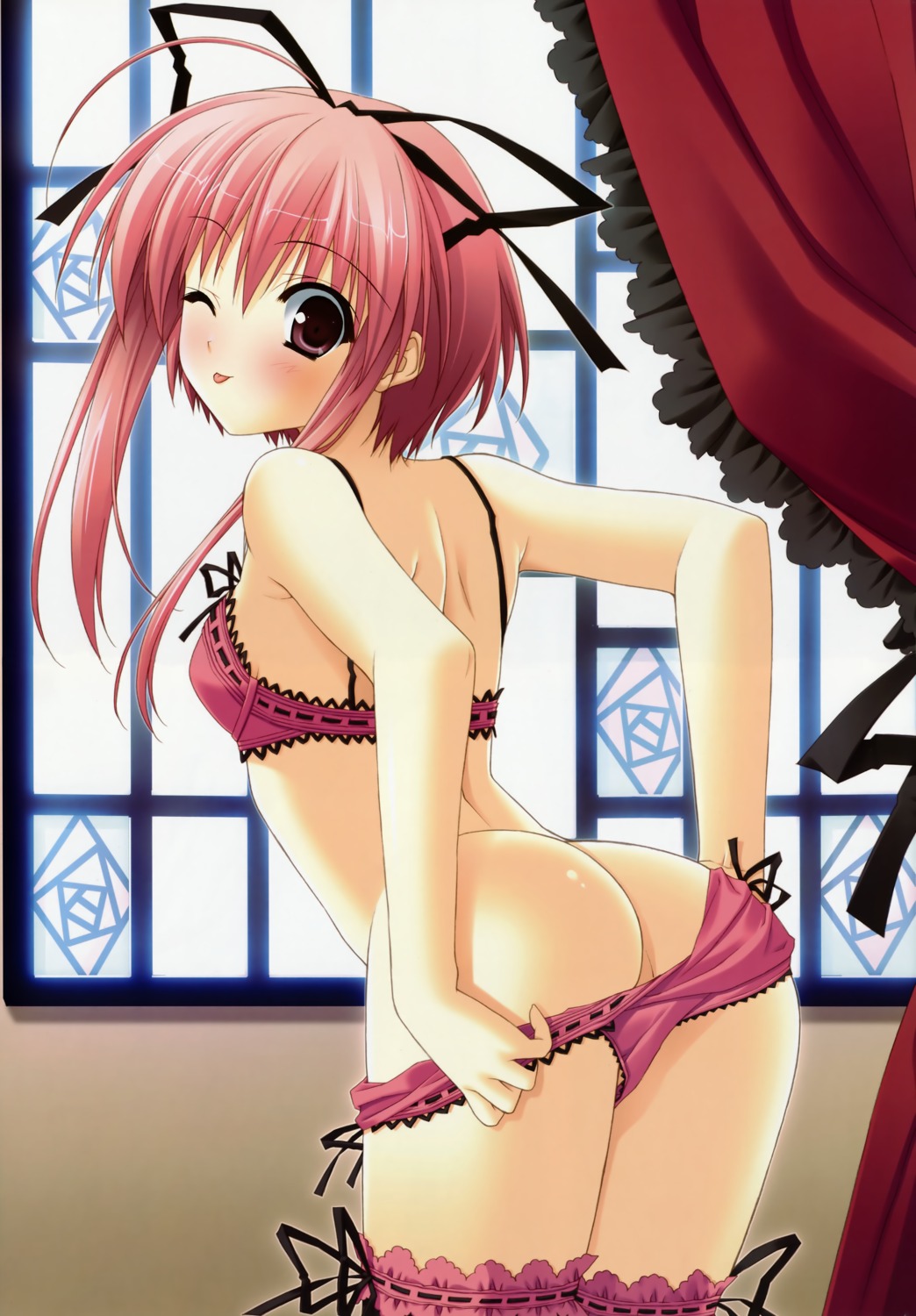 ass bra fujisaki_amane pantsu panty_pull rosebleu stellar_theater suzuhira_hiro thighhighs undressing