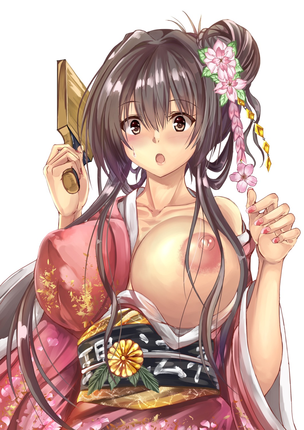 breasts kantai_collection kimono nipples no_bra uchida_shou wardrobe_malfunction yamato_(kancolle)
