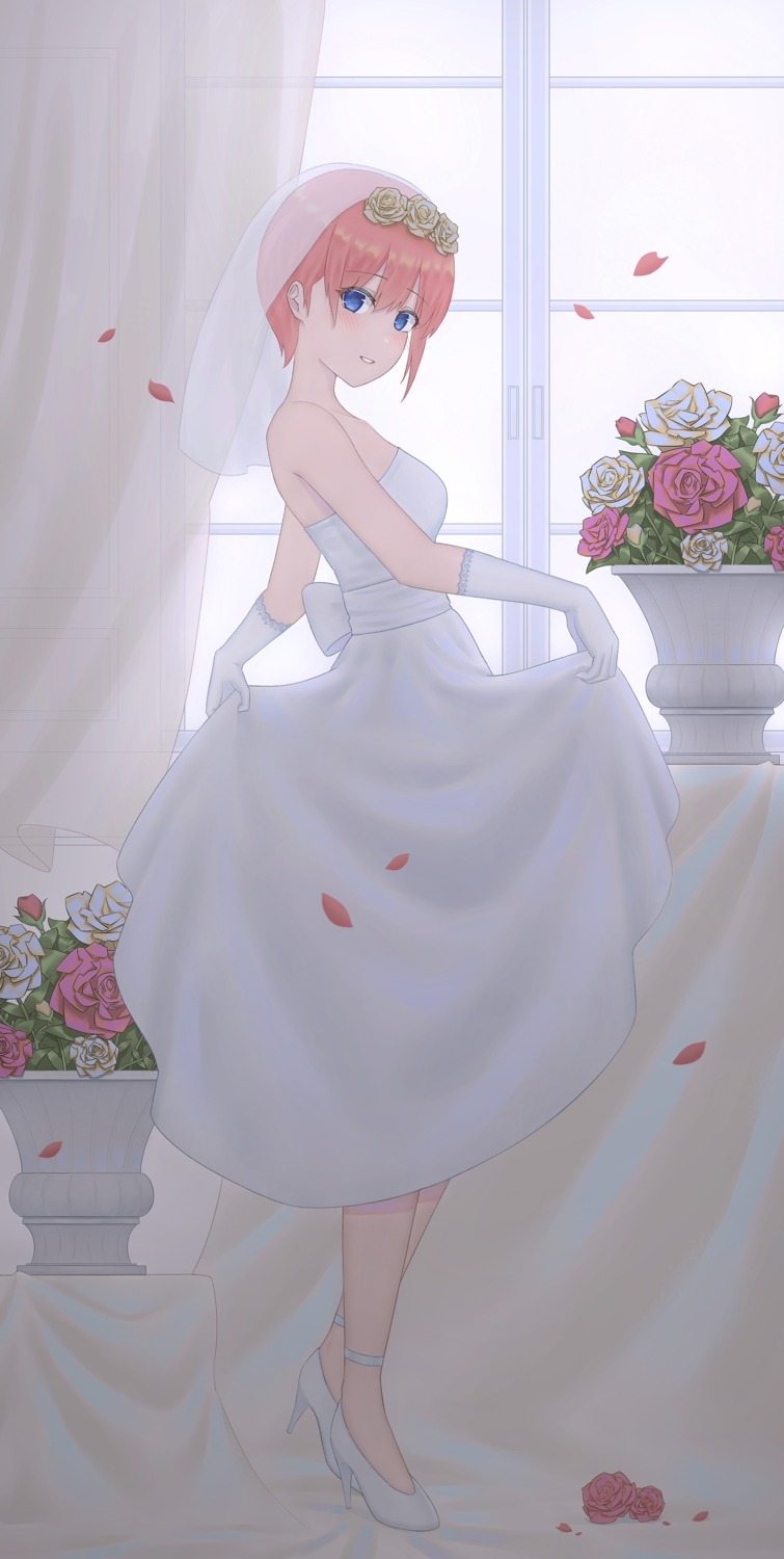 5-toubun_no_hanayome dress heels nakano_ichika skirt_lift wedding_dress yihsien