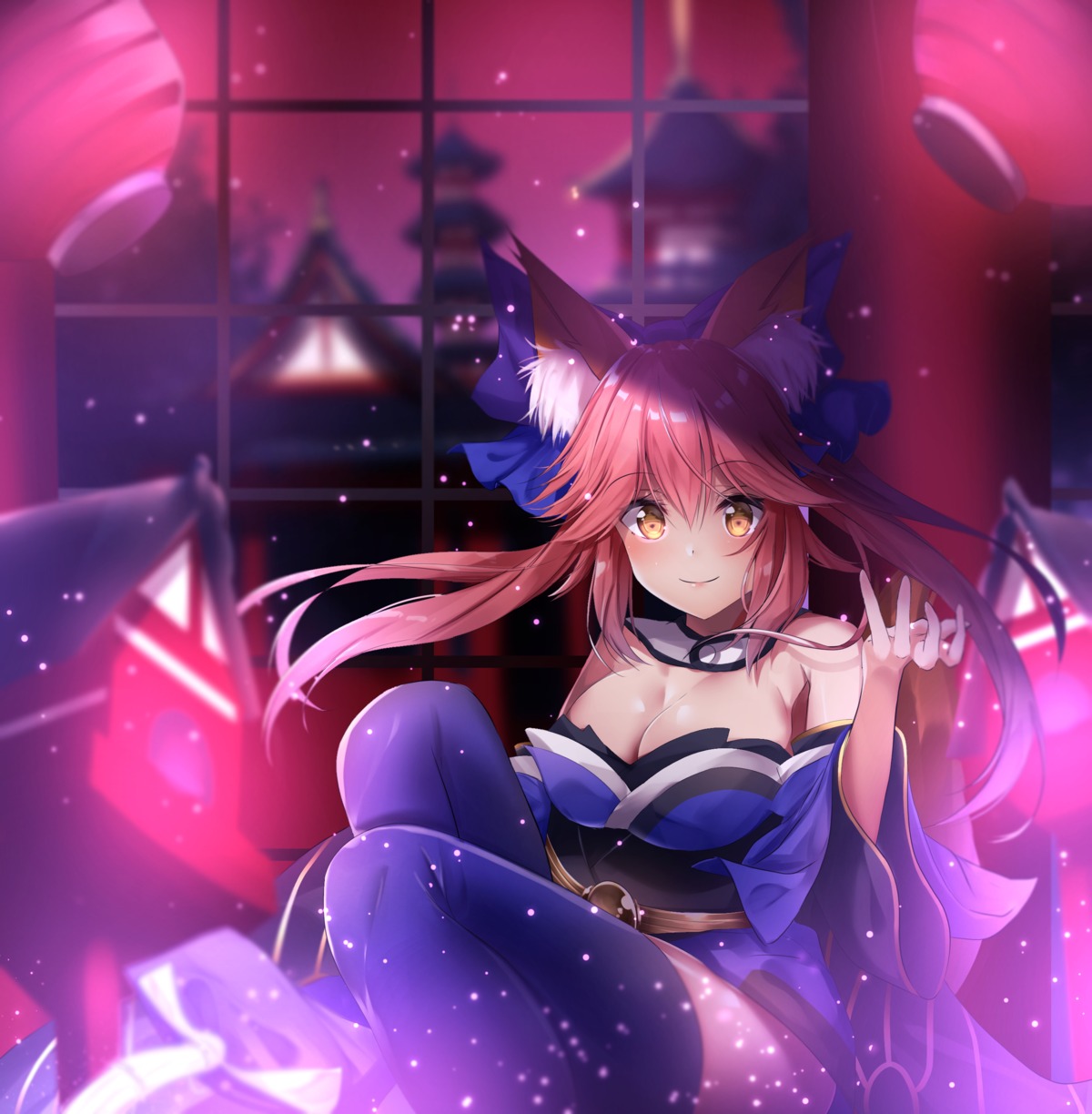 animal_ears cleavage fate/grand_order japanese_clothes suisen-21 tail tamamo_no_mae thighhighs