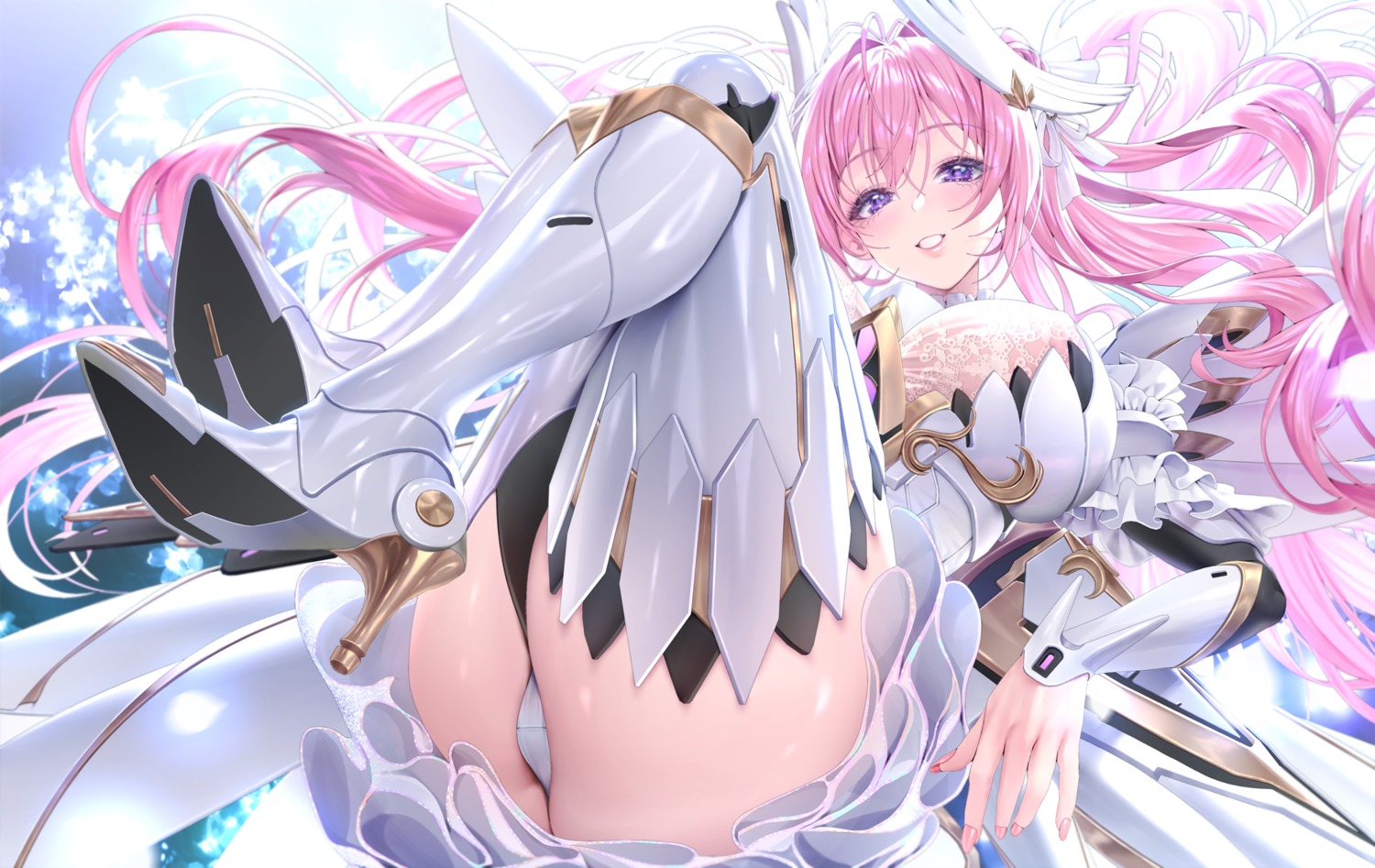 armor dorothy_(nikke) goddess_of_victory:_nikke heels pantsu ruhee see_through skirt_lift thighhighs thong