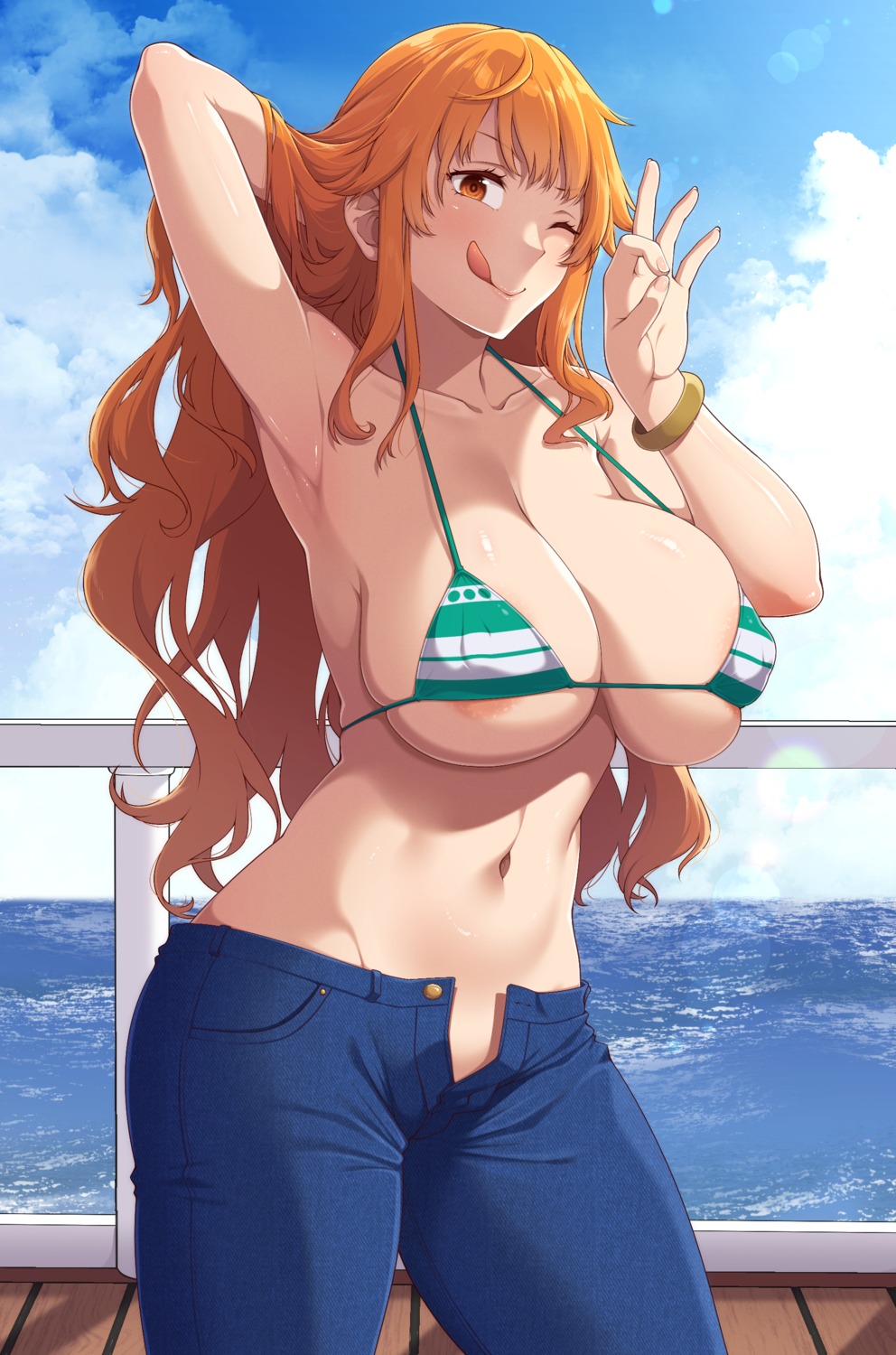 ao_banana areola bikini_top erect_nipples nami nopan one_piece swimsuits